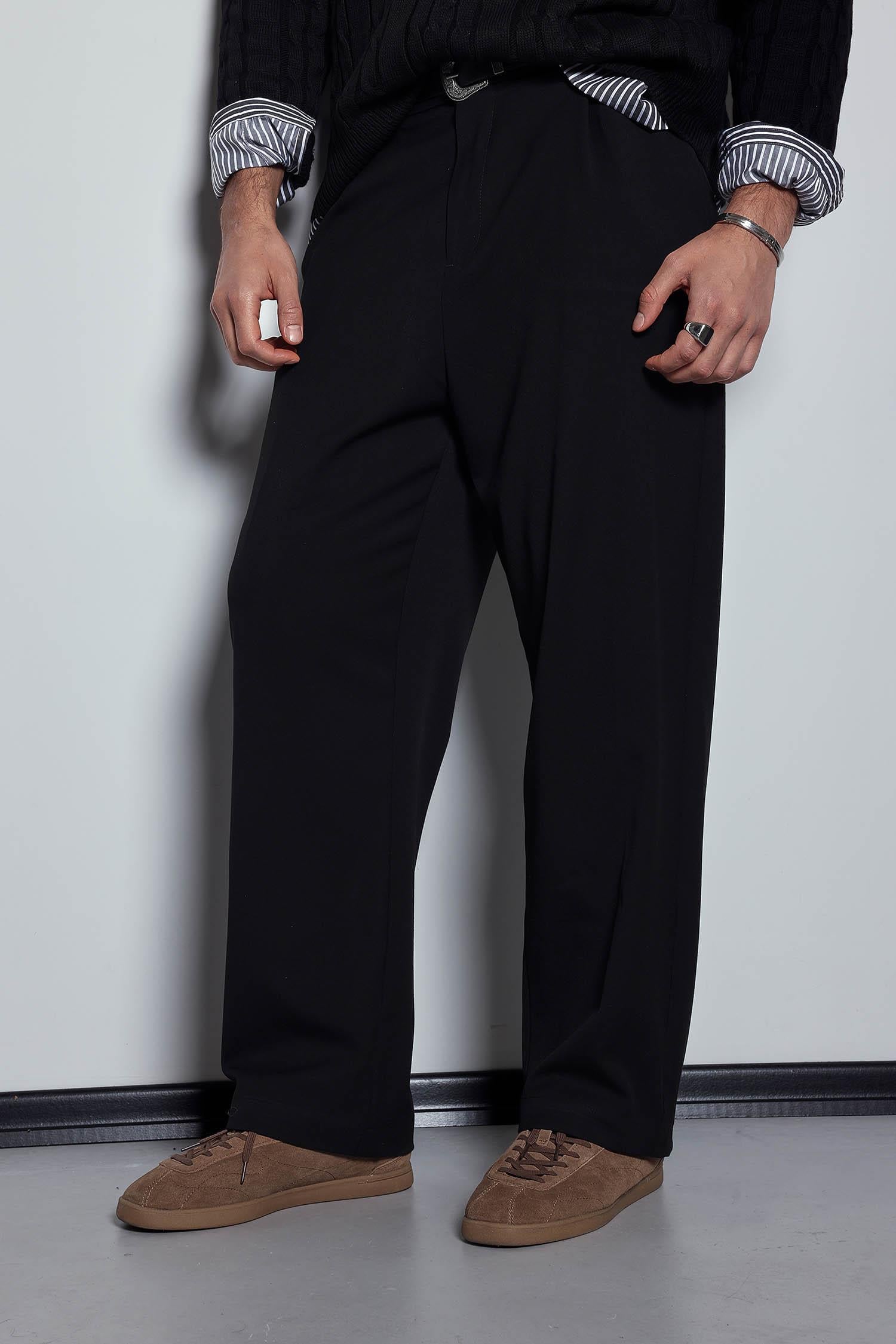 Erkek Baggy Fit Kumaş Pantolon Siyah