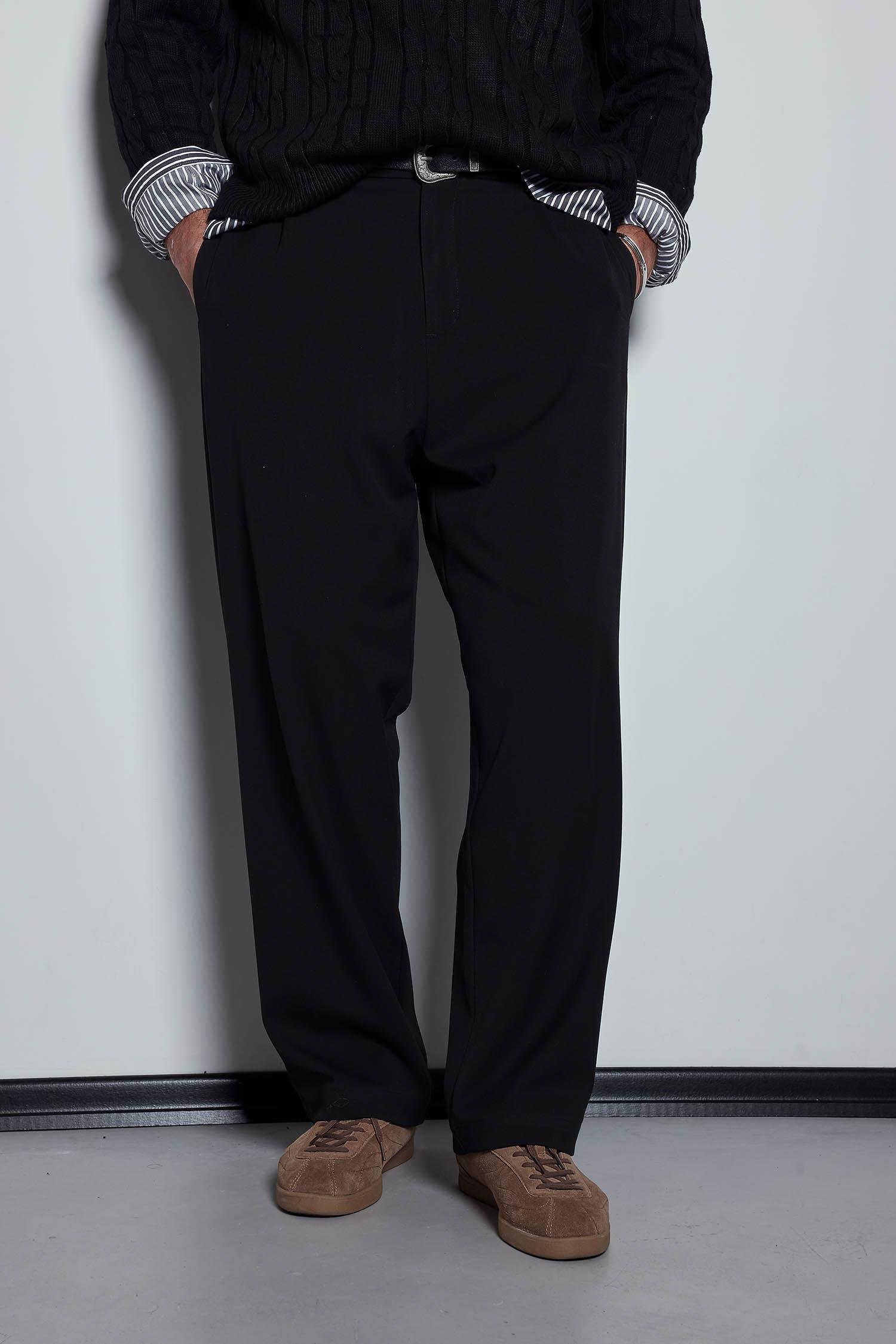 Erkek Baggy Fit Kumaş Pantolon Siyah