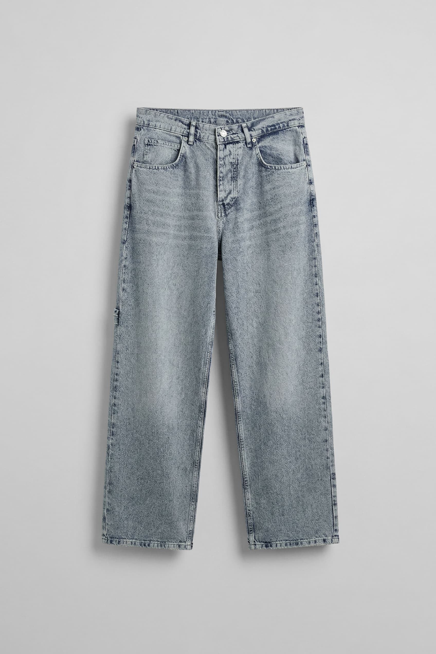 Erkek Baggy Fit Marangoz Cepli Jean Pantolon Açık Mavi
