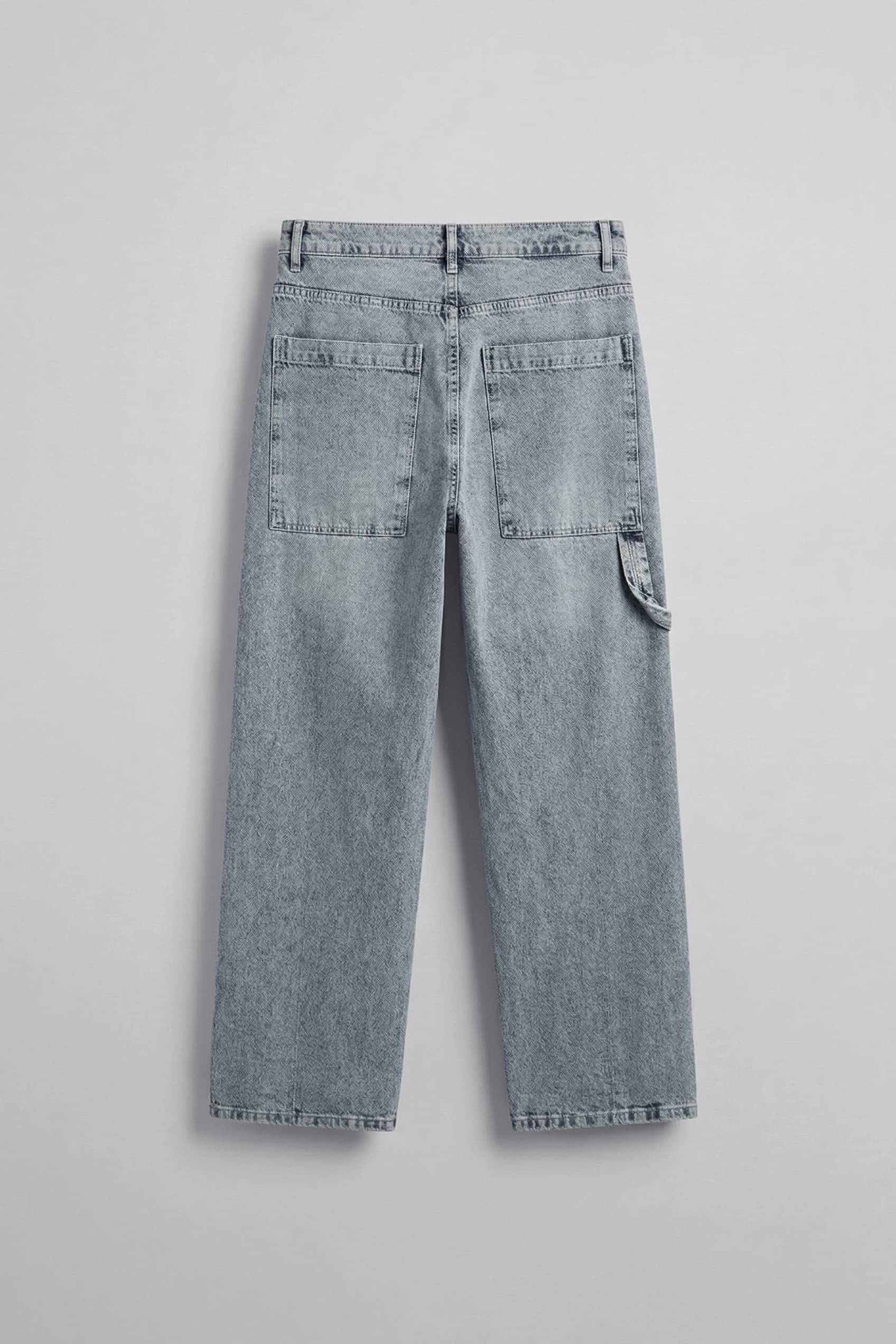 Erkek Baggy Fit Marangoz Cepli Jean Pantolon Açık Mavi