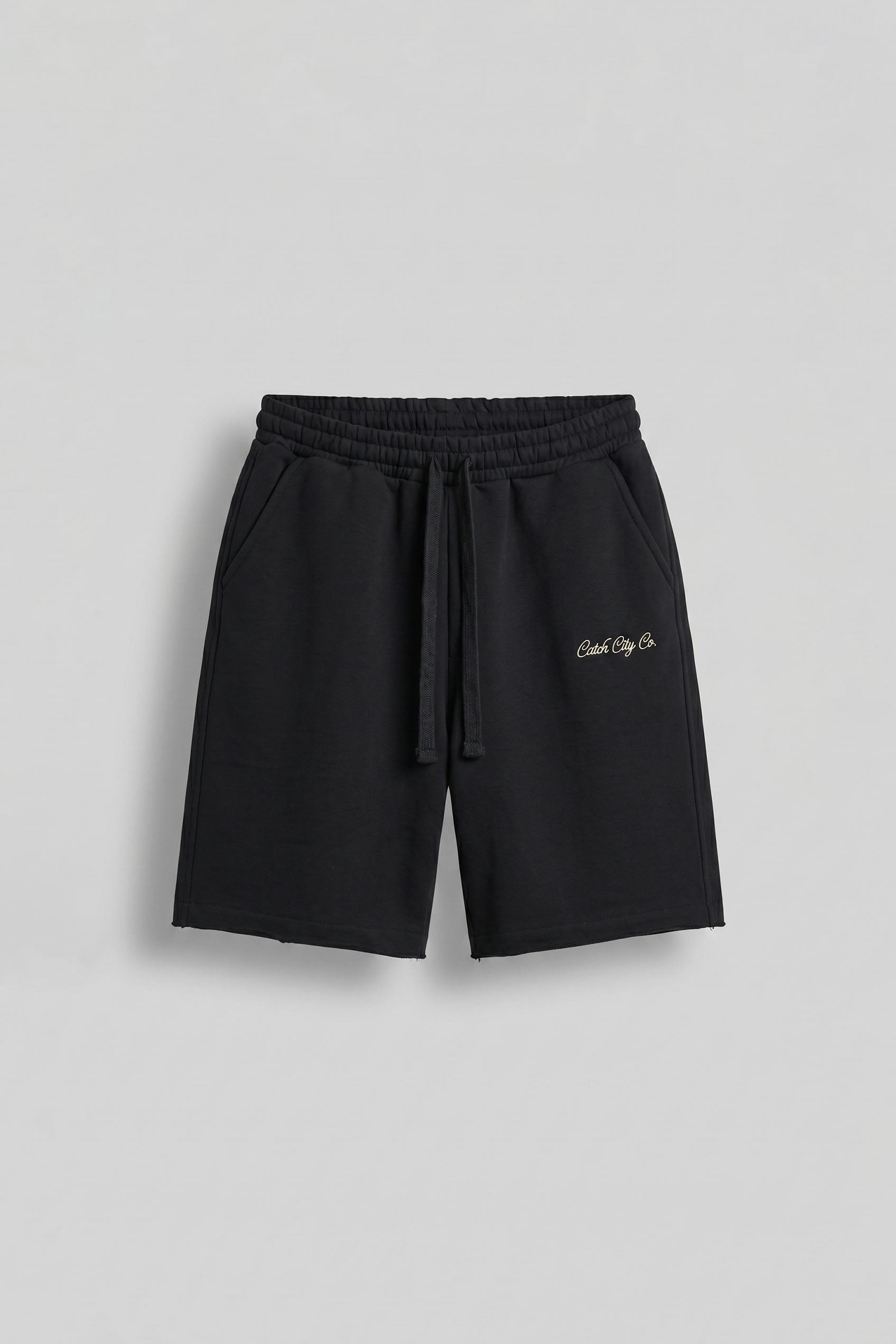 Erkek Baggy Fit Nakış Detaylı Basic Şort Siyah
