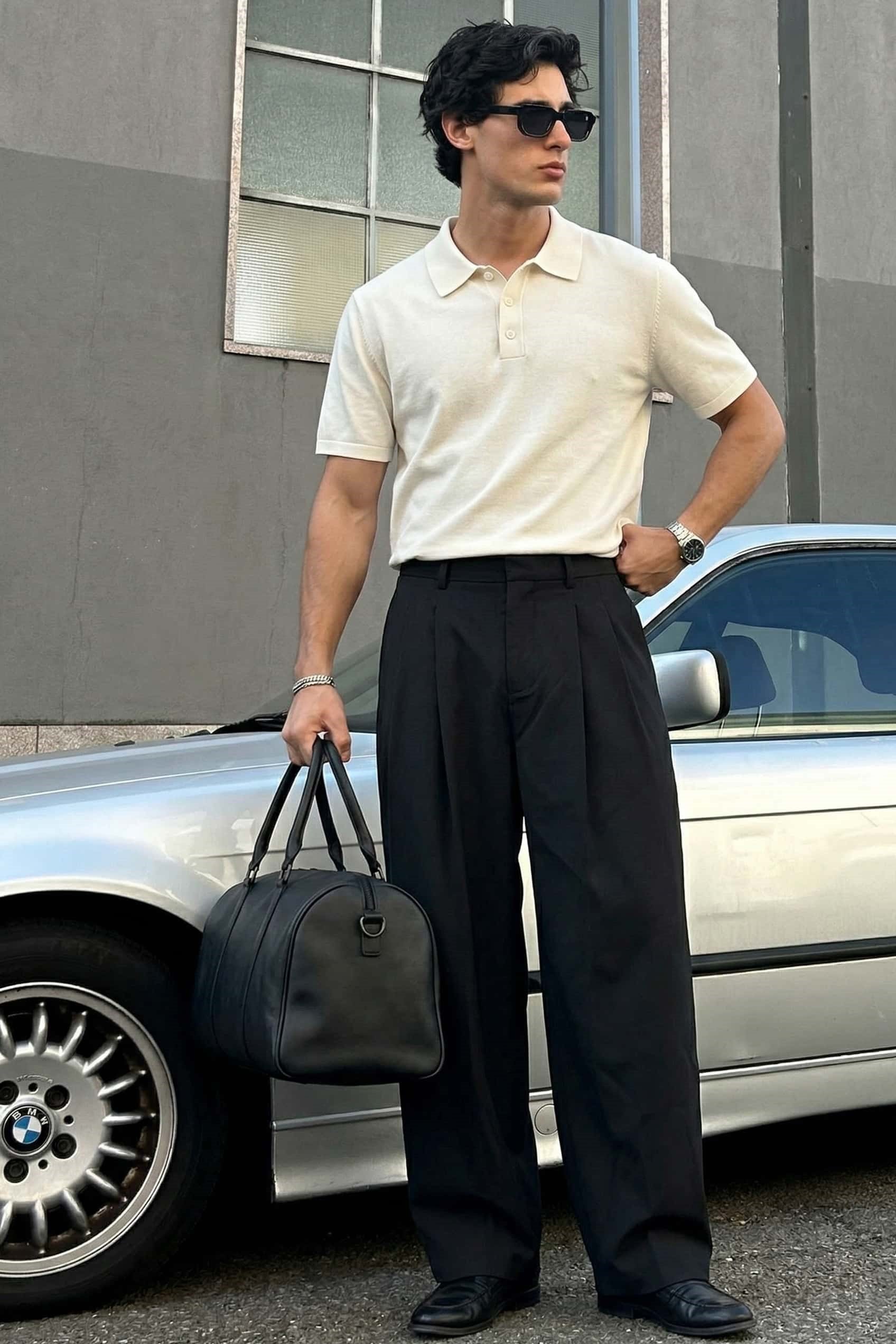 Erkek Baggy Fit Pileli Esnek Pantolon Siyah