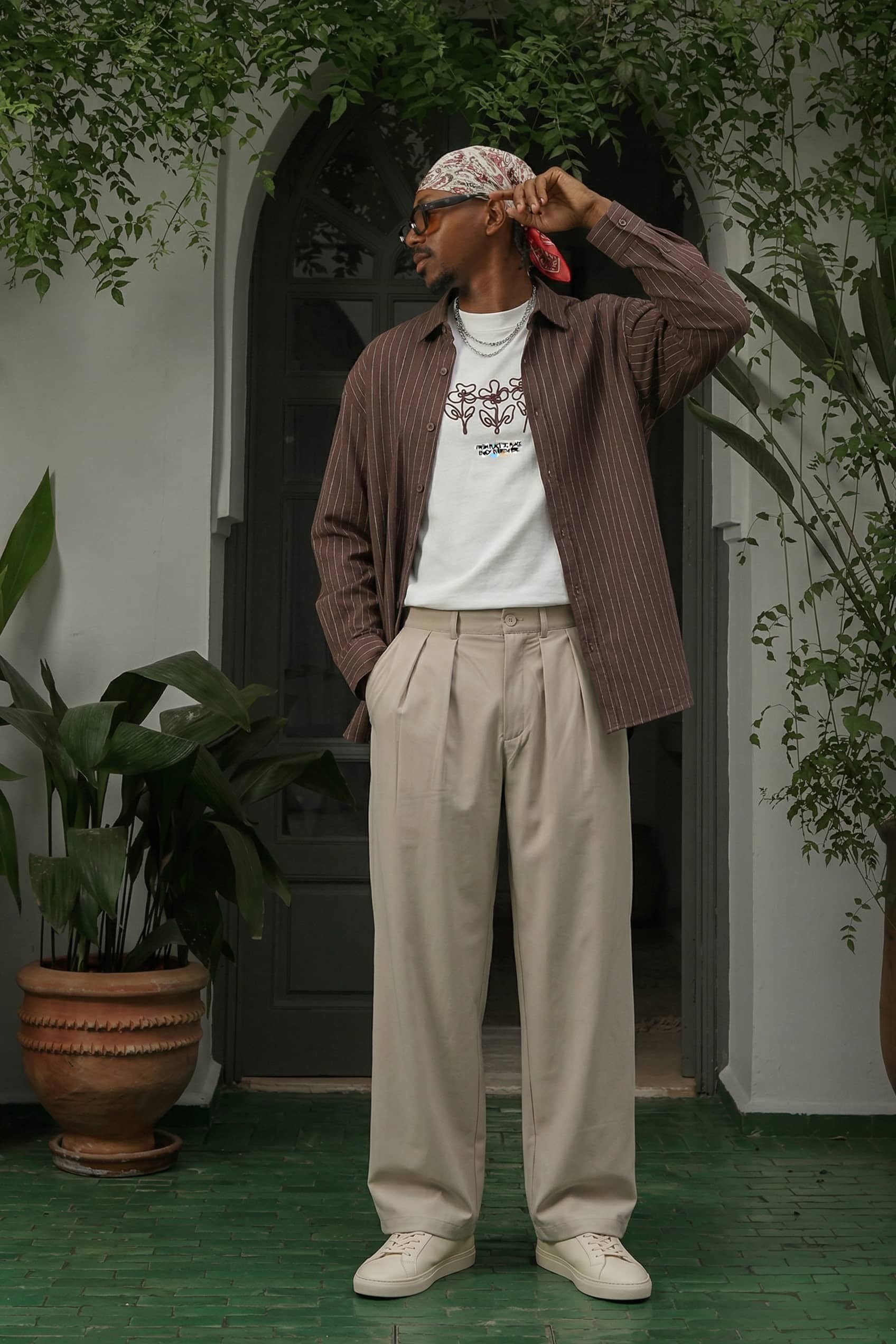 Erkek Baggy Fit Pileli Esnek Pantolon Bej