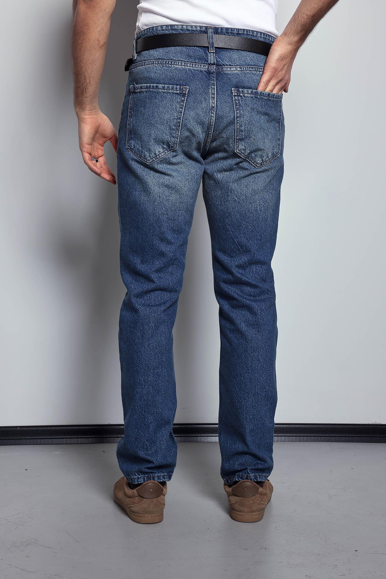 Erkek Baggy Fit Retro Jean Koyu Mavi