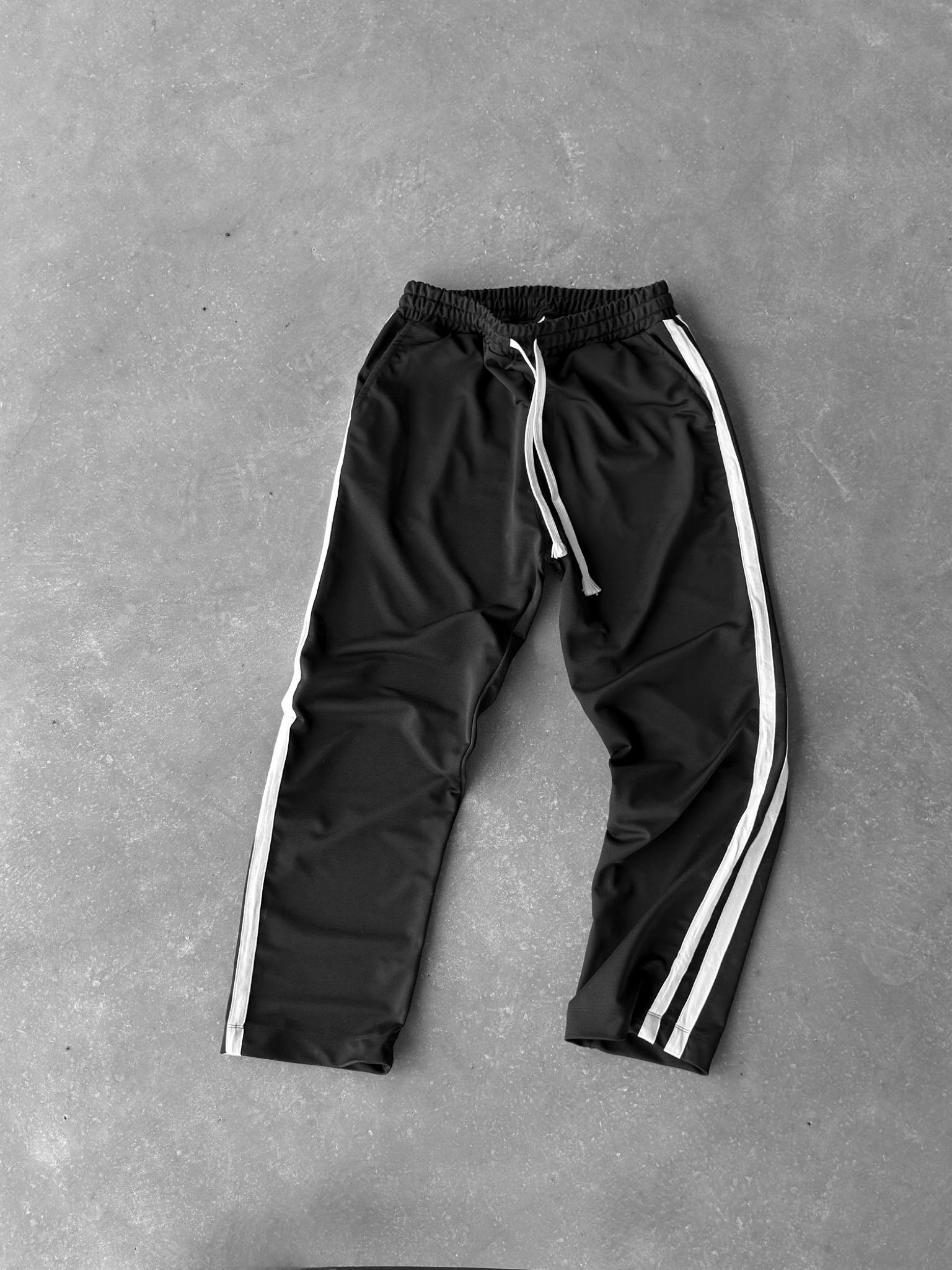 Erkek Baggy Fit Şeritli Eşofman Siyah