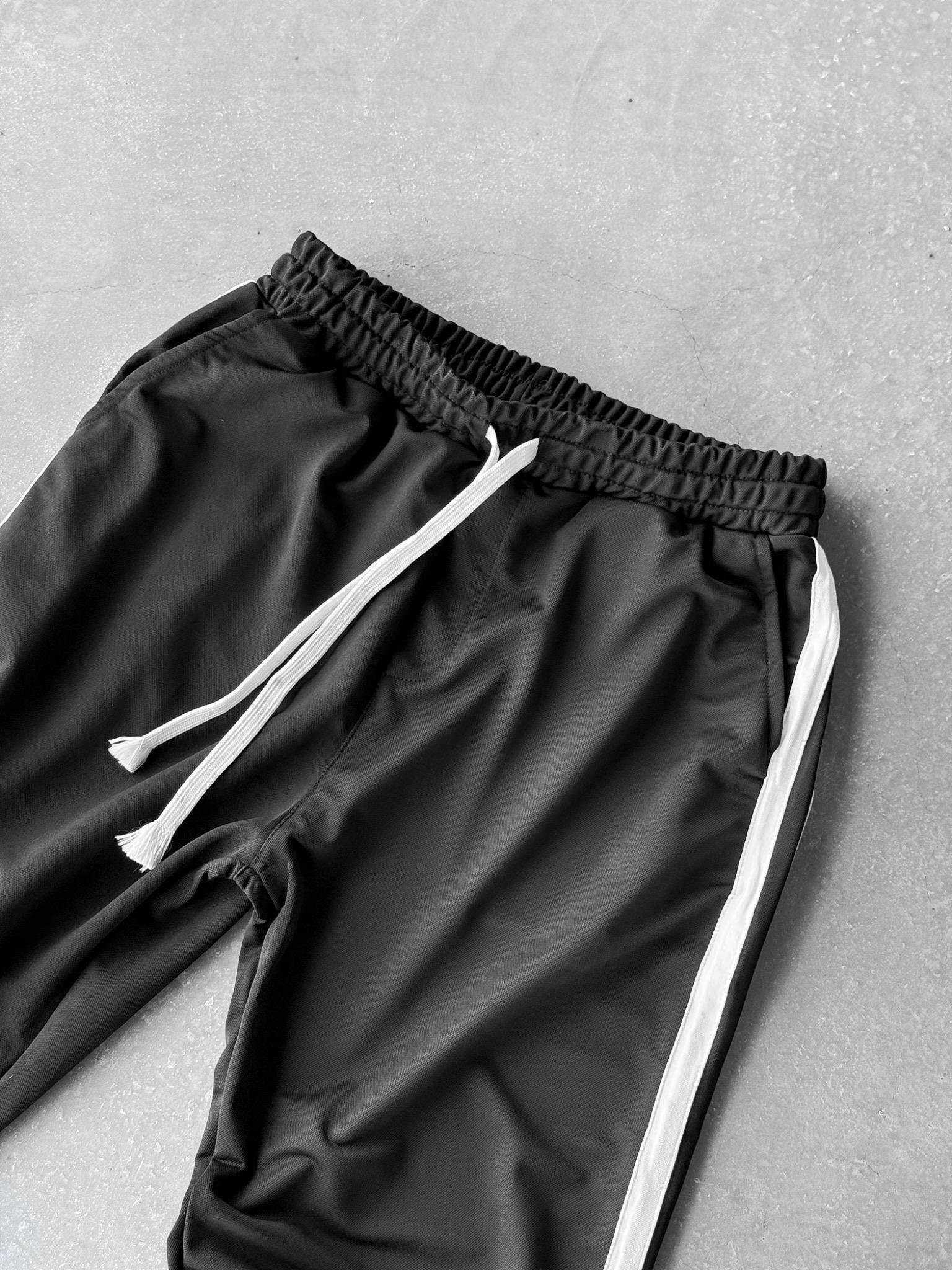 Erkek Baggy Fit Şeritli Eşofman Siyah