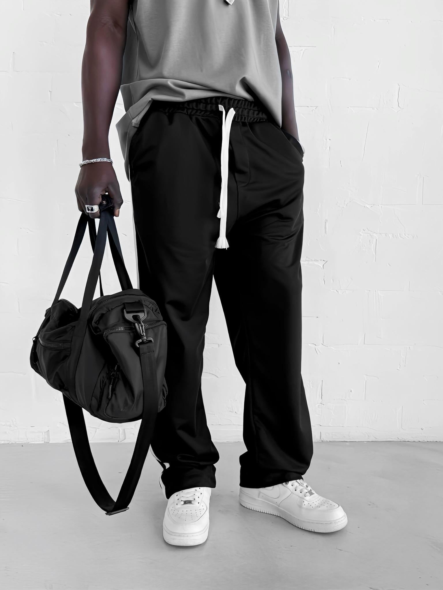 Erkek Baggy Fit Şeritli Eşofman Siyah