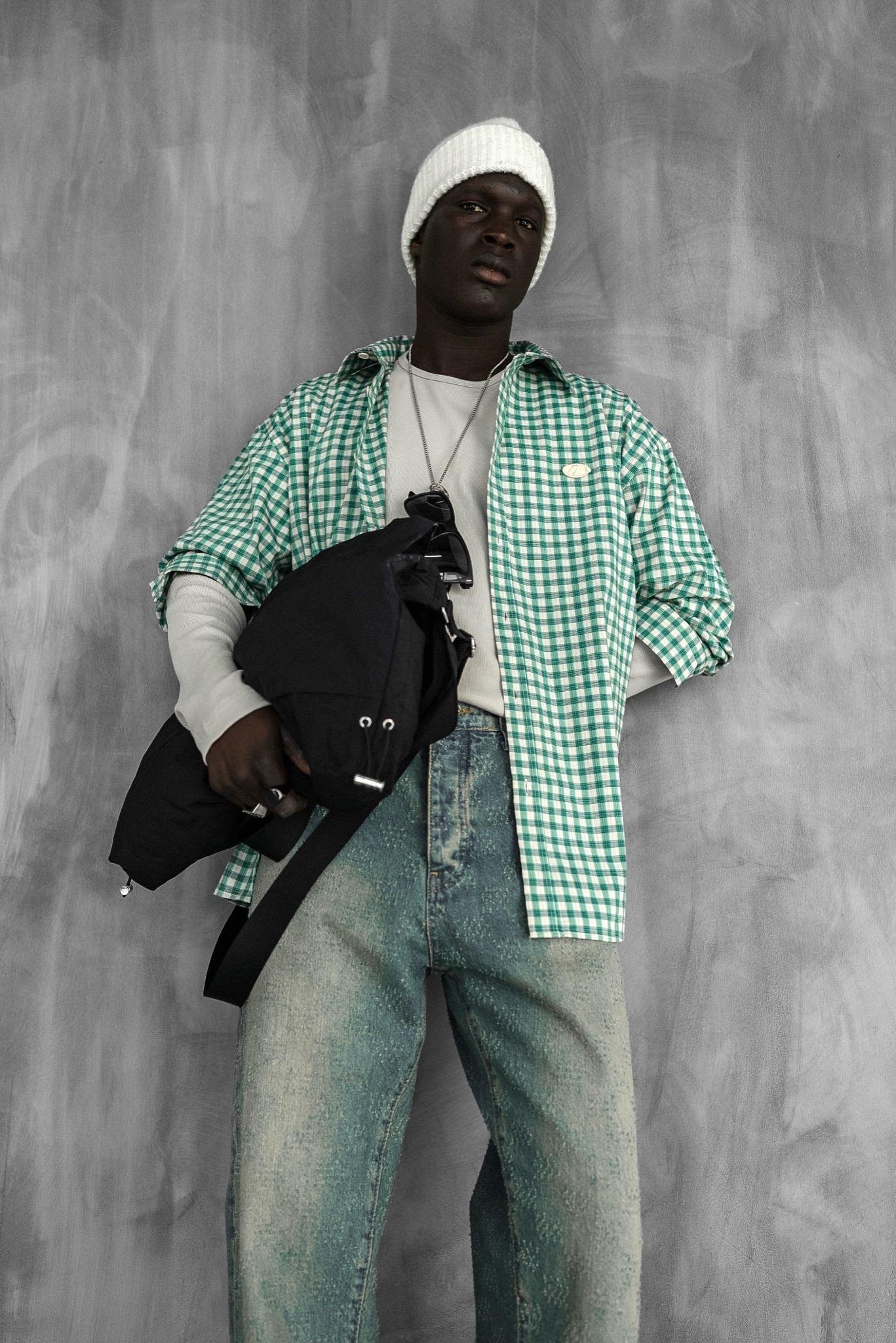Erkek Baggy Fit Textured Fabric Distressed Jean Buz Mavi