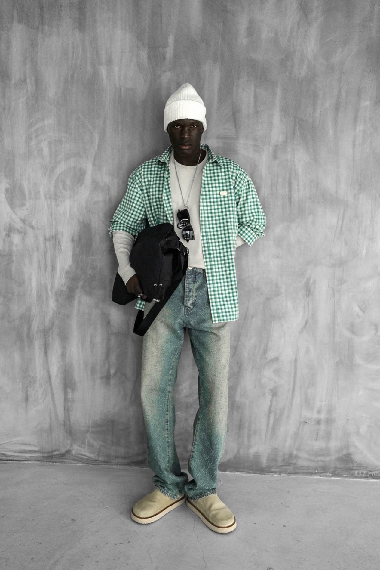 Erkek Baggy Fit Textured Fabric Distressed Jean Buz Mavi