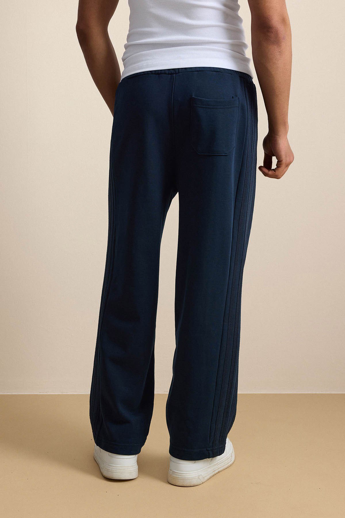 Erkek Baggy Fit Yan Şerit Fitilli Eşofman Altı Lacivert