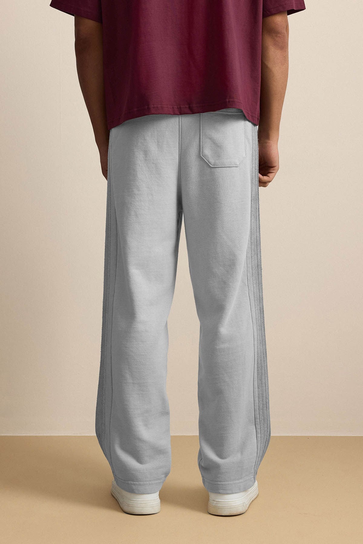 Erkek Baggy Fit Yan Şerit Fitilli Eşofman Altı Gri