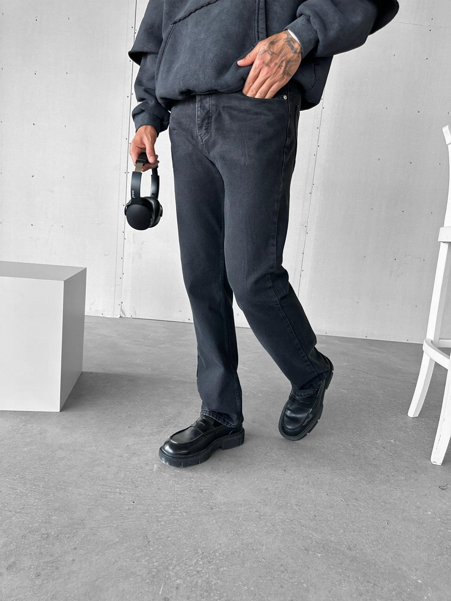 Erkek Baggy Fit Yıkamalı Basic Denim Pantolon Siyah