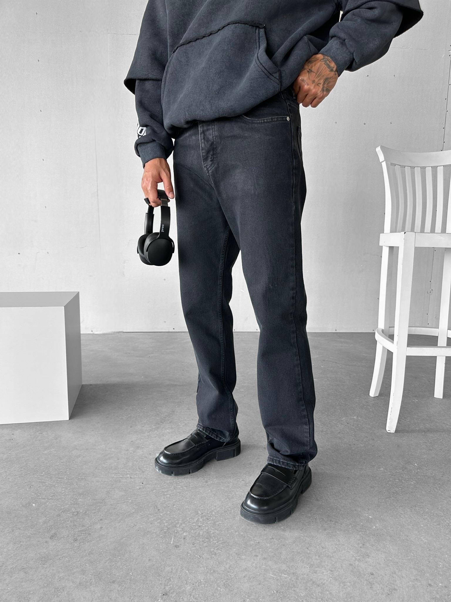 Erkek Baggy Fit Yıkamalı Basic Denim Pantolon Siyah