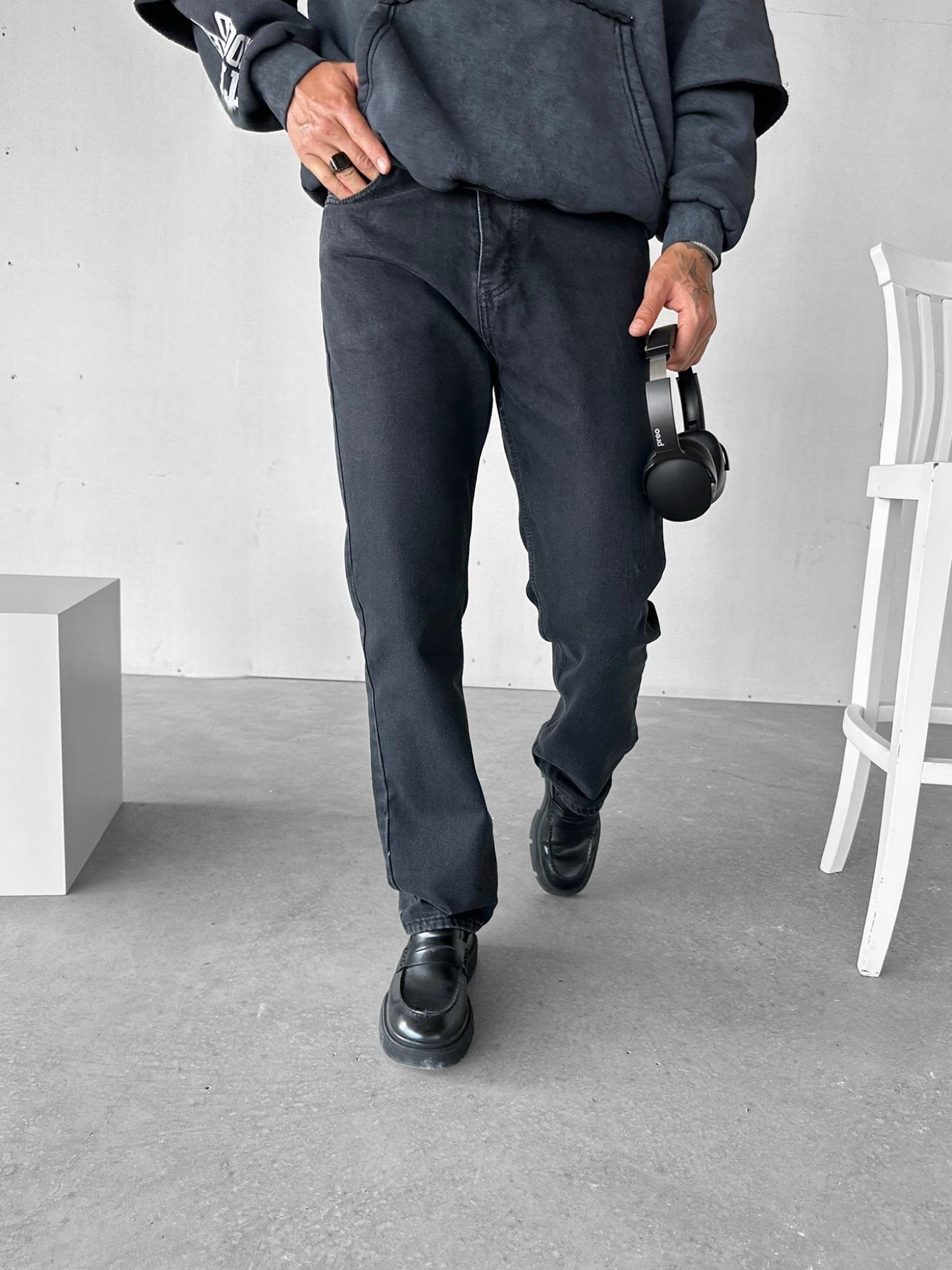 Erkek Baggy Fit Yıkamalı Basic Denim Pantolon Siyah