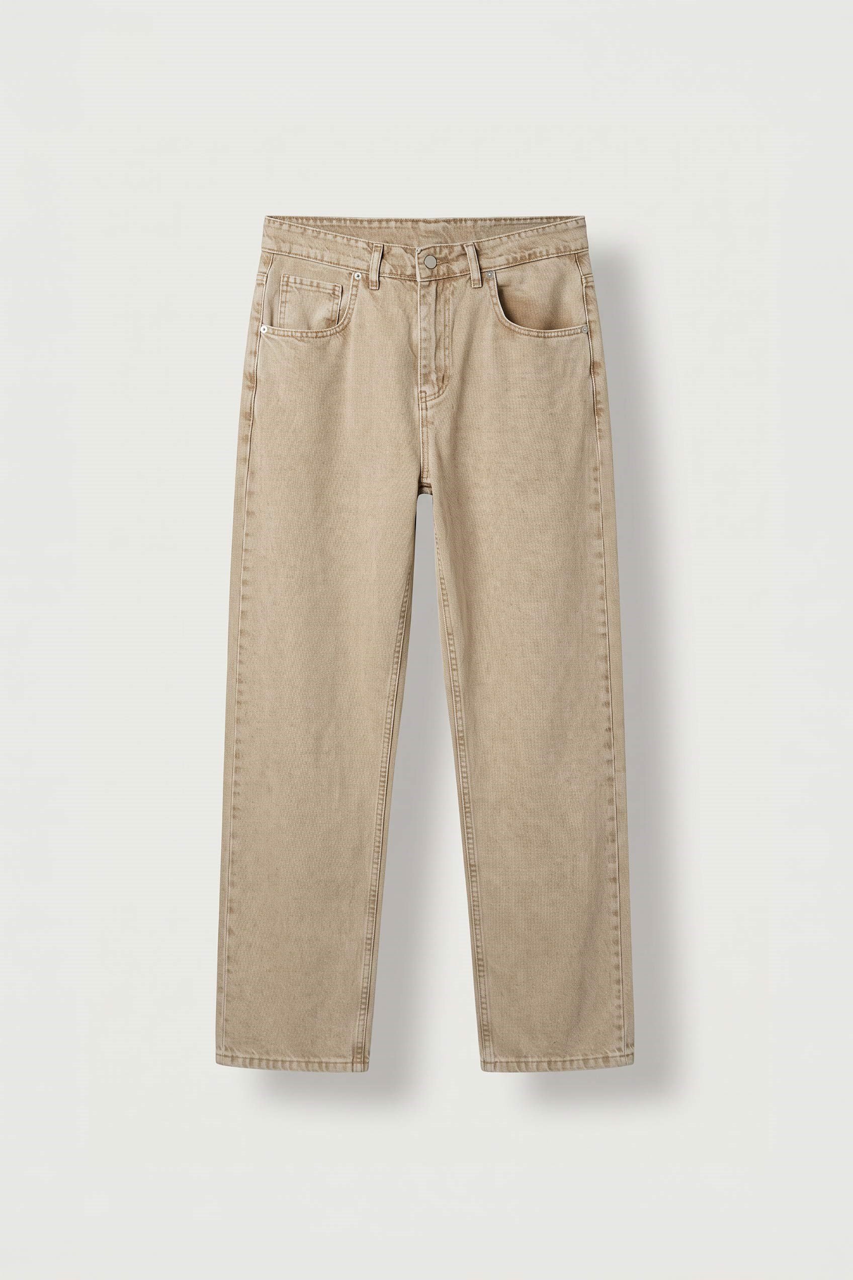 Erkek Baggy Fit Yıkamalı Jean Pantolon Bej