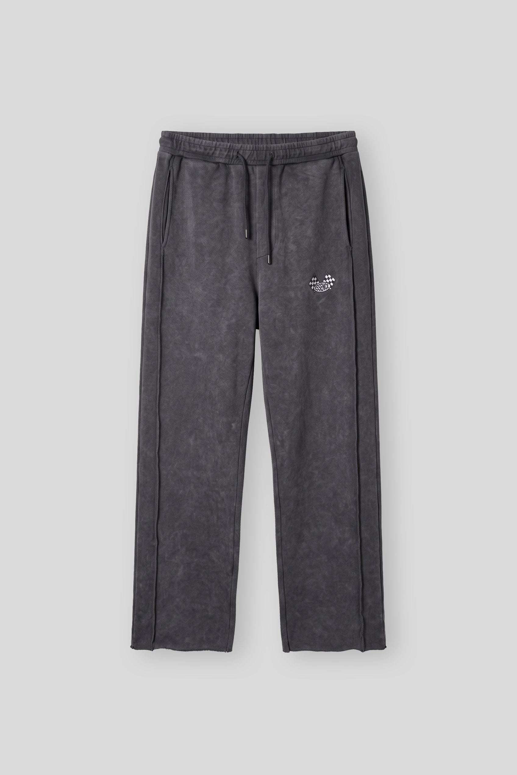 Erkek Baggy Fit Yıkamalı Nakışlı Eşofman Altı Siyah