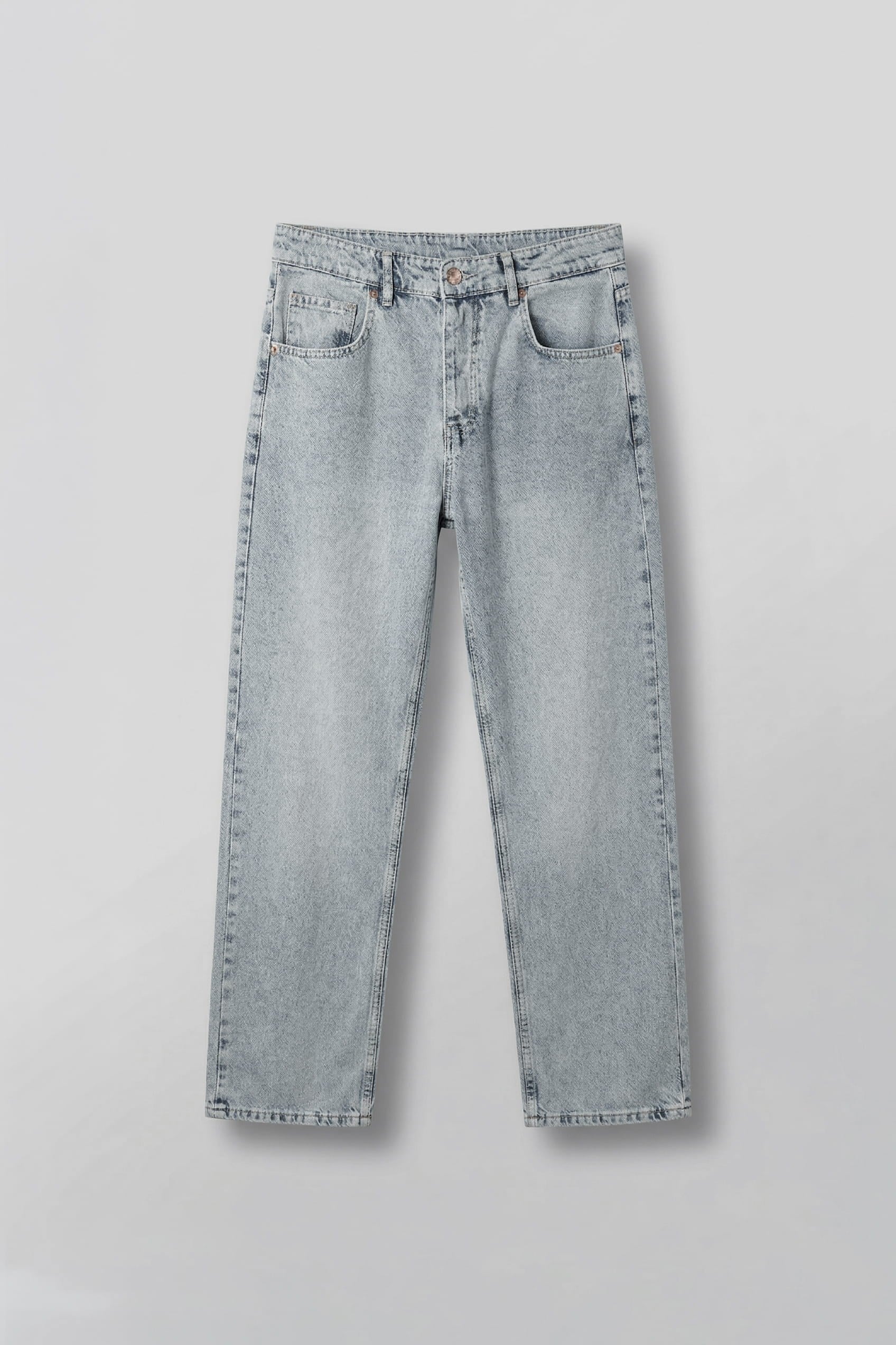 Erkek Baggy Fit Yıkamalı Rahat Kesim Jean Pantolon Buz Mavi