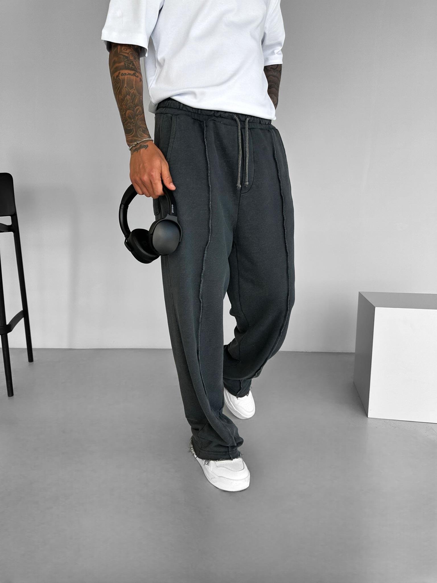 Erkek Baggy Fit Yıkamalı Rahat Pantolon Siyah