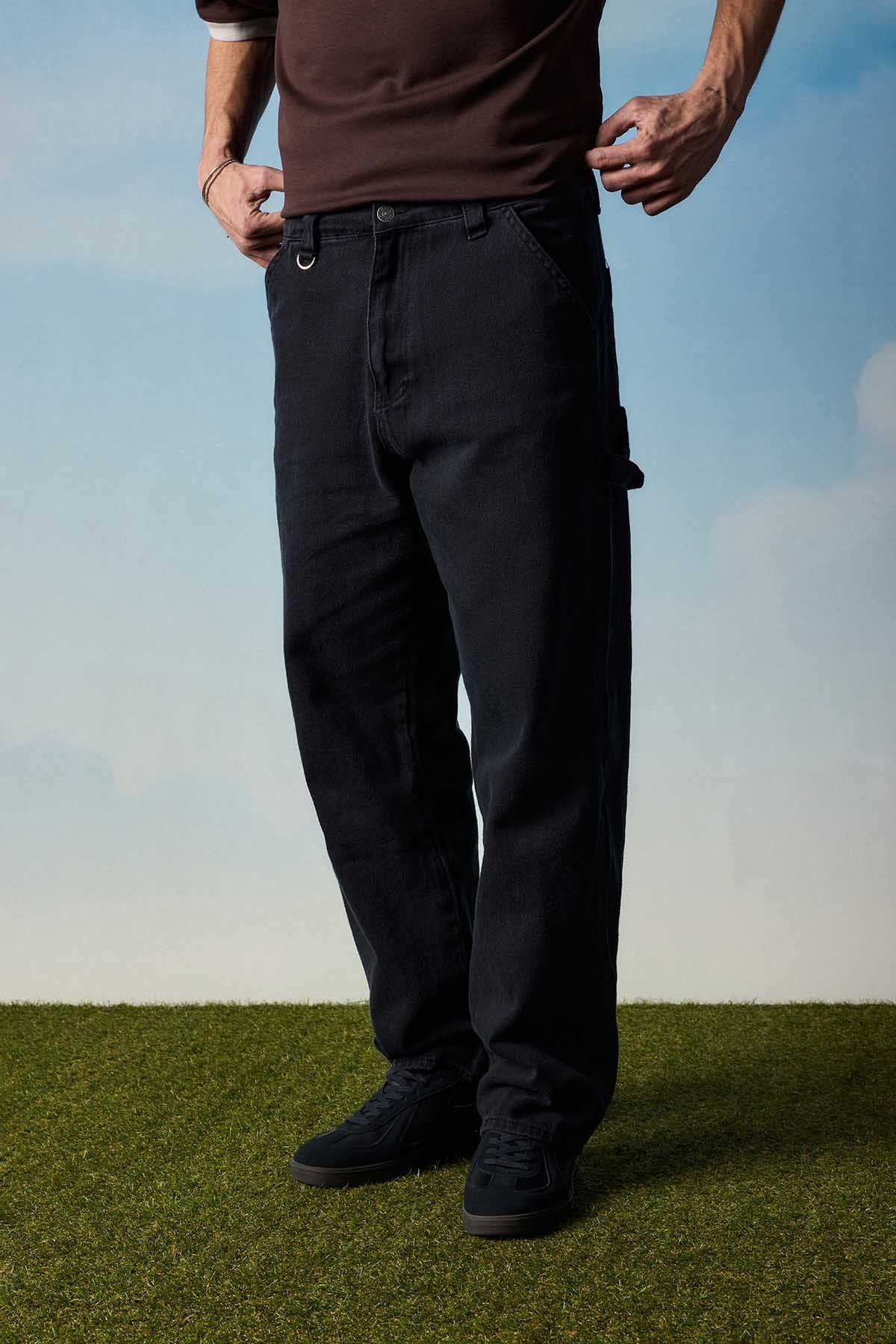 Erkek Baggy Marangoz Cepli Jean Pantolon Siyah