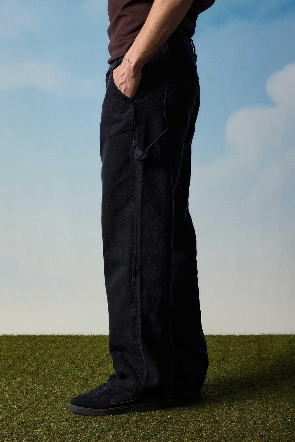 Erkek Baggy Marangoz Cepli Jean Pantolon Siyah