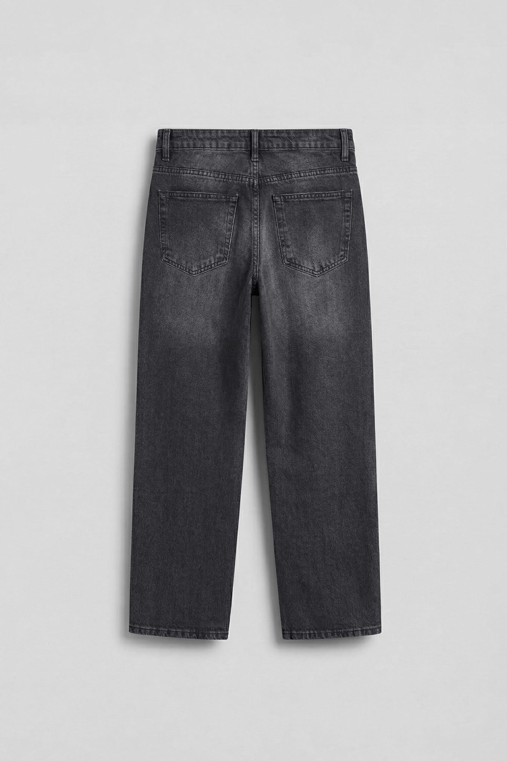 Erkek Baggy Nakış Detaylı Jean Pantolon Koyu Gri