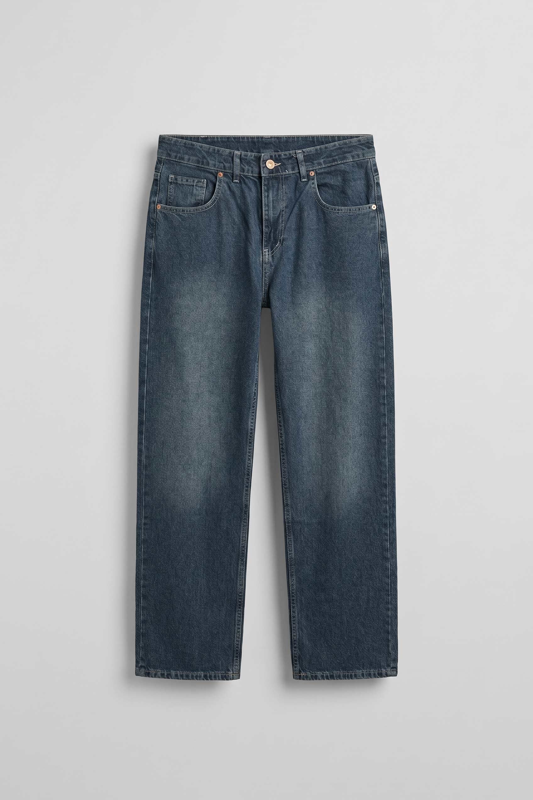 Erkek Baggy Yıkamalı Jean Pantolon Lacivert