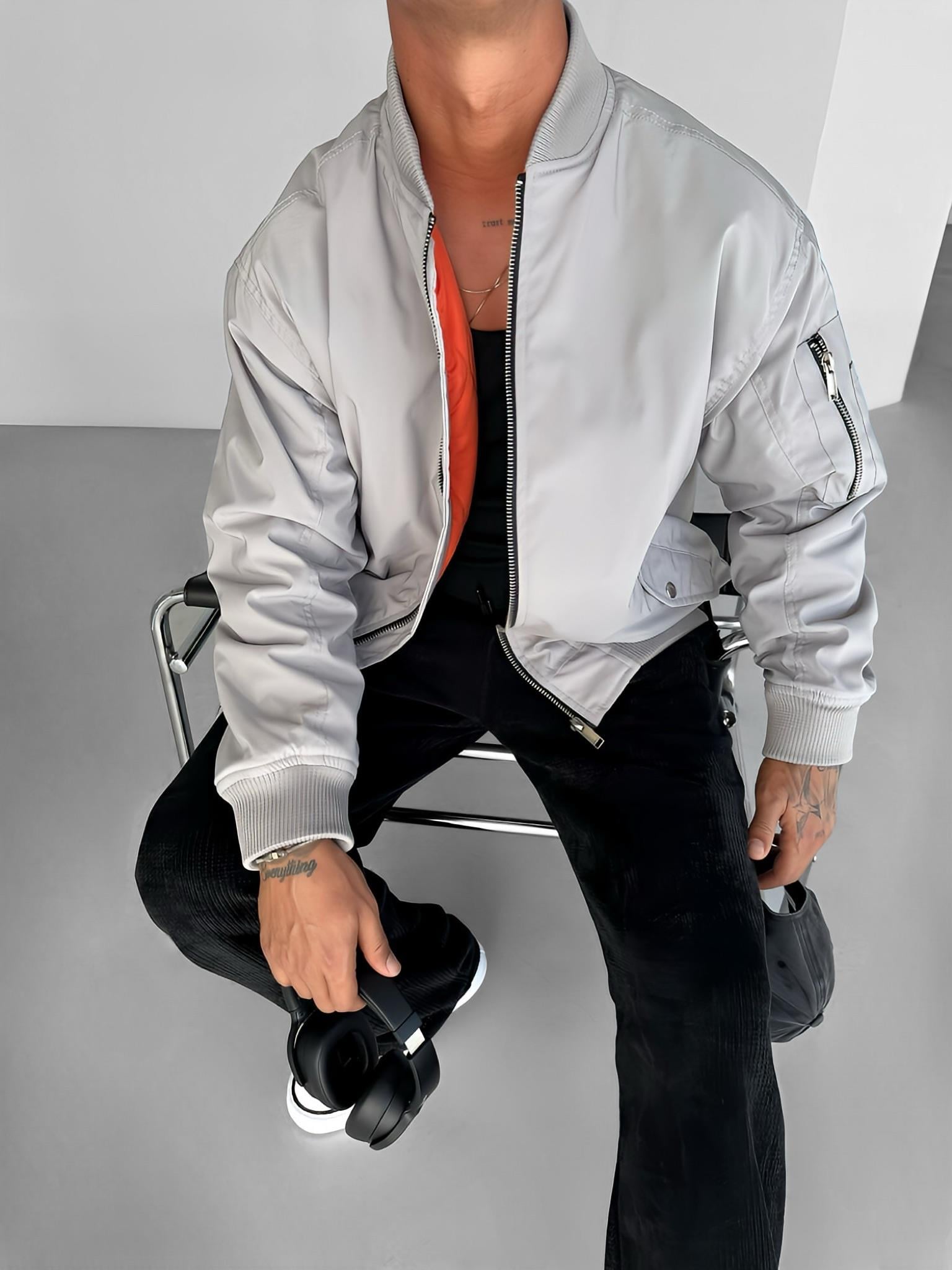 Erkek Basic Bomber Ceket Gri