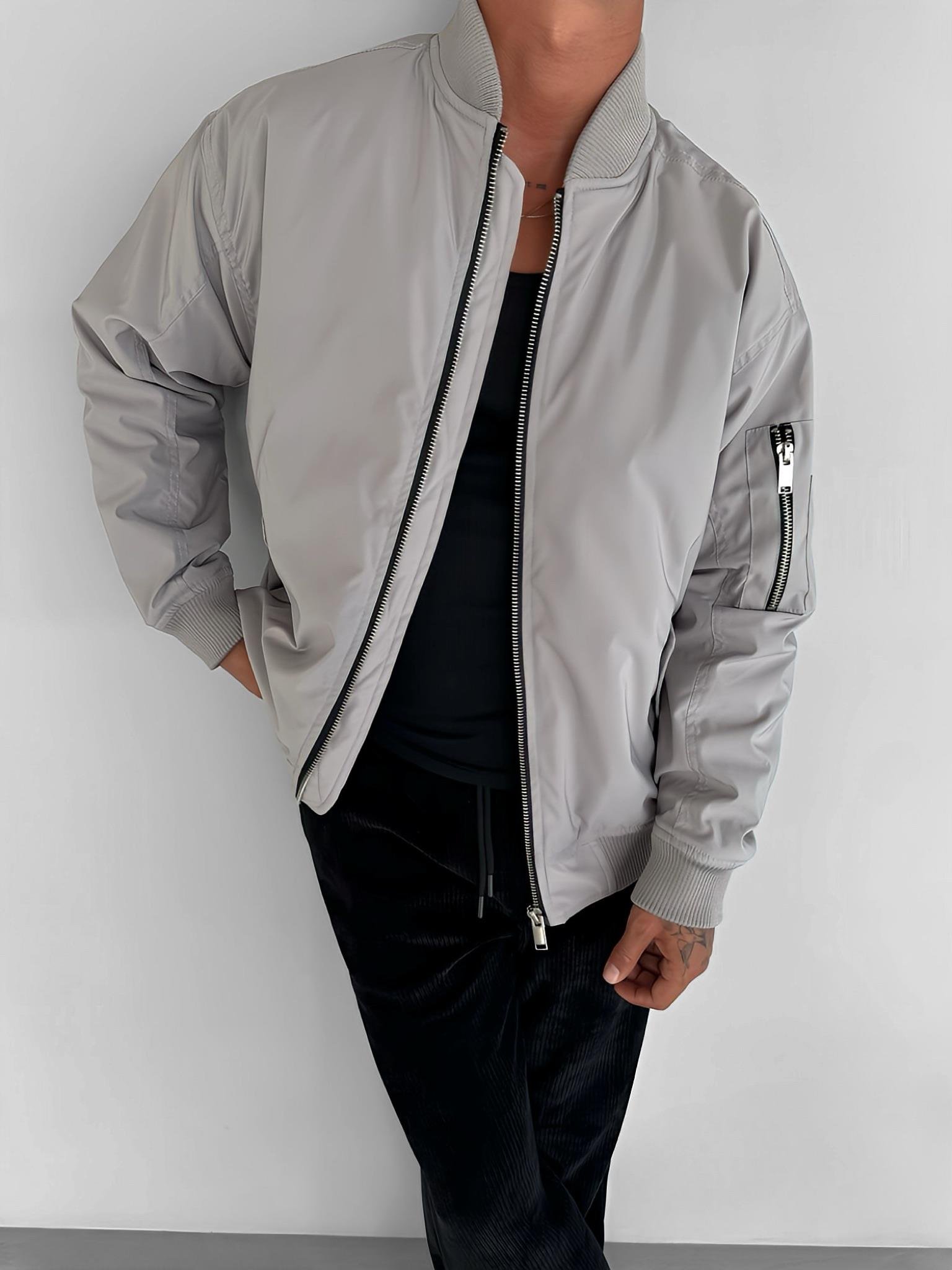 Erkek Basic Bomber Ceket Gri