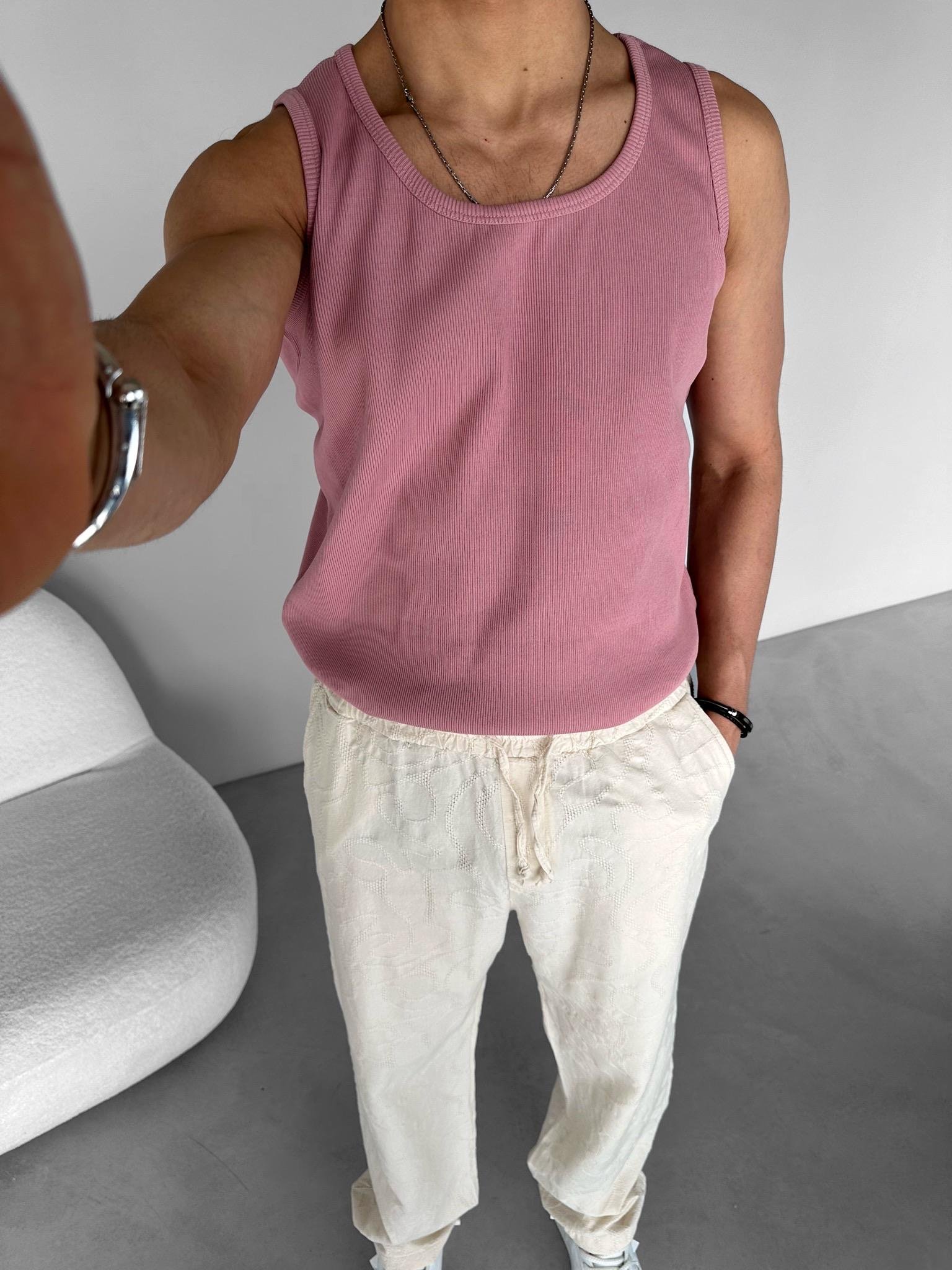 Erkek Basic Fitilli Kumaş Atlet Pembe