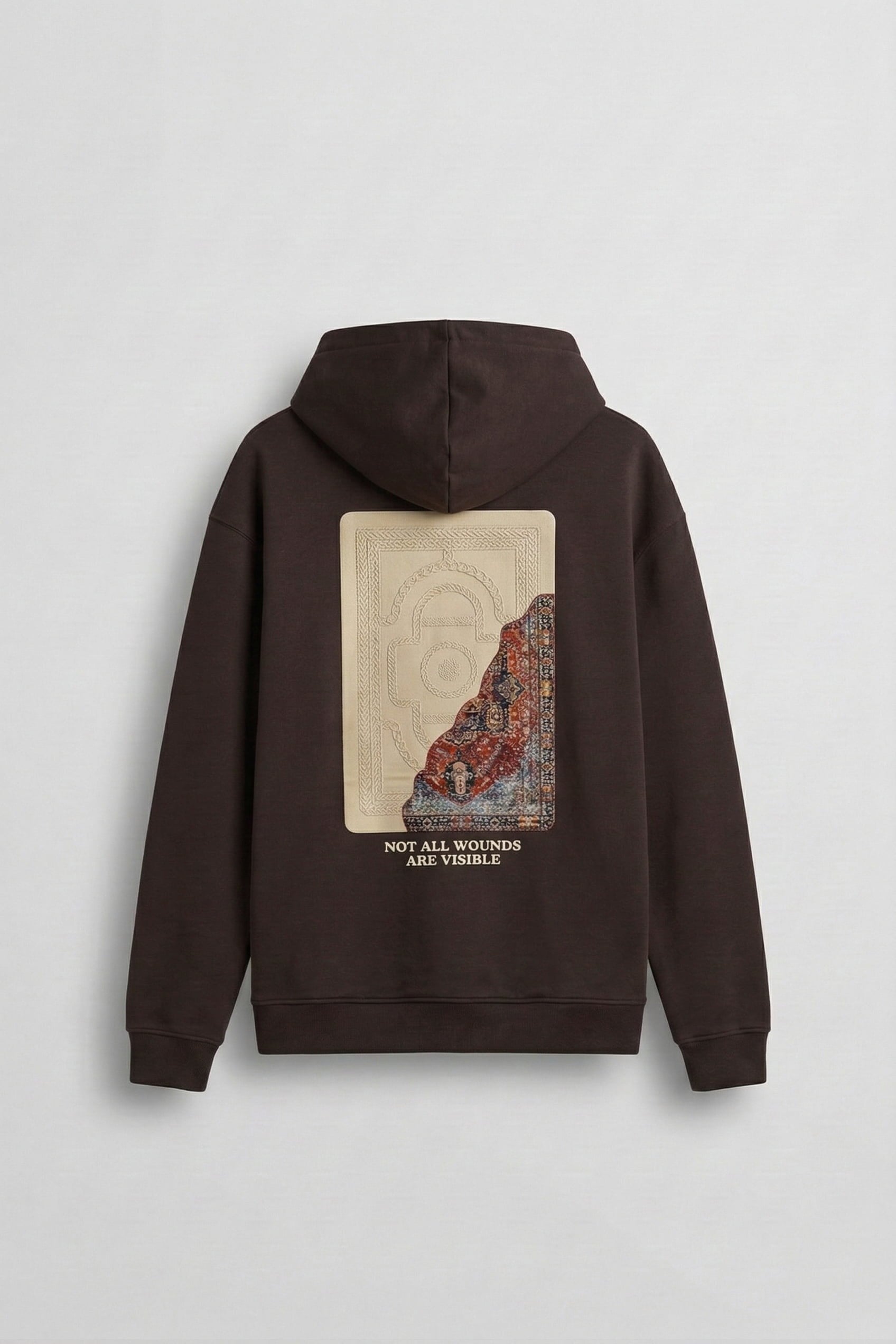 Erkek Baskılı Oversize Premium Kumaş Hoodie Kahverengi