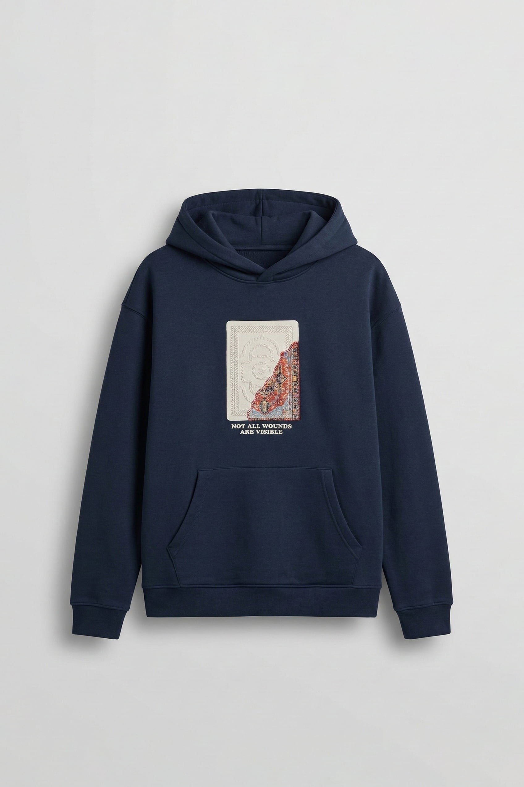 Erkek Baskılı Oversize Premium Kumaş Hoodie Lacivert