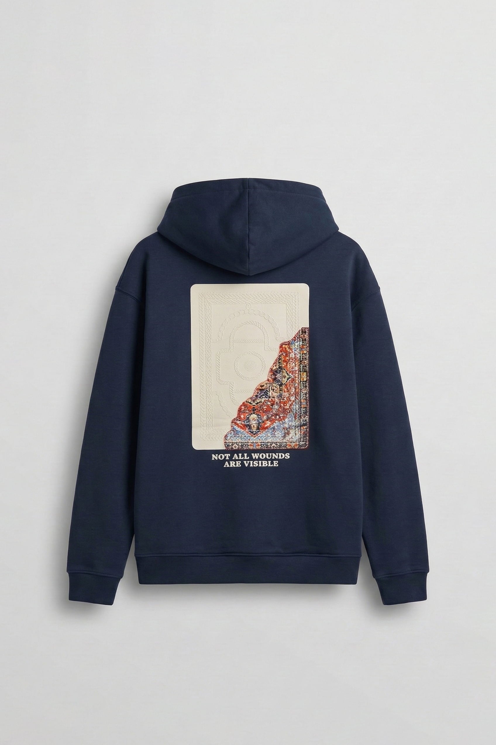 Erkek Baskılı Oversize Premium Kumaş Hoodie Lacivert