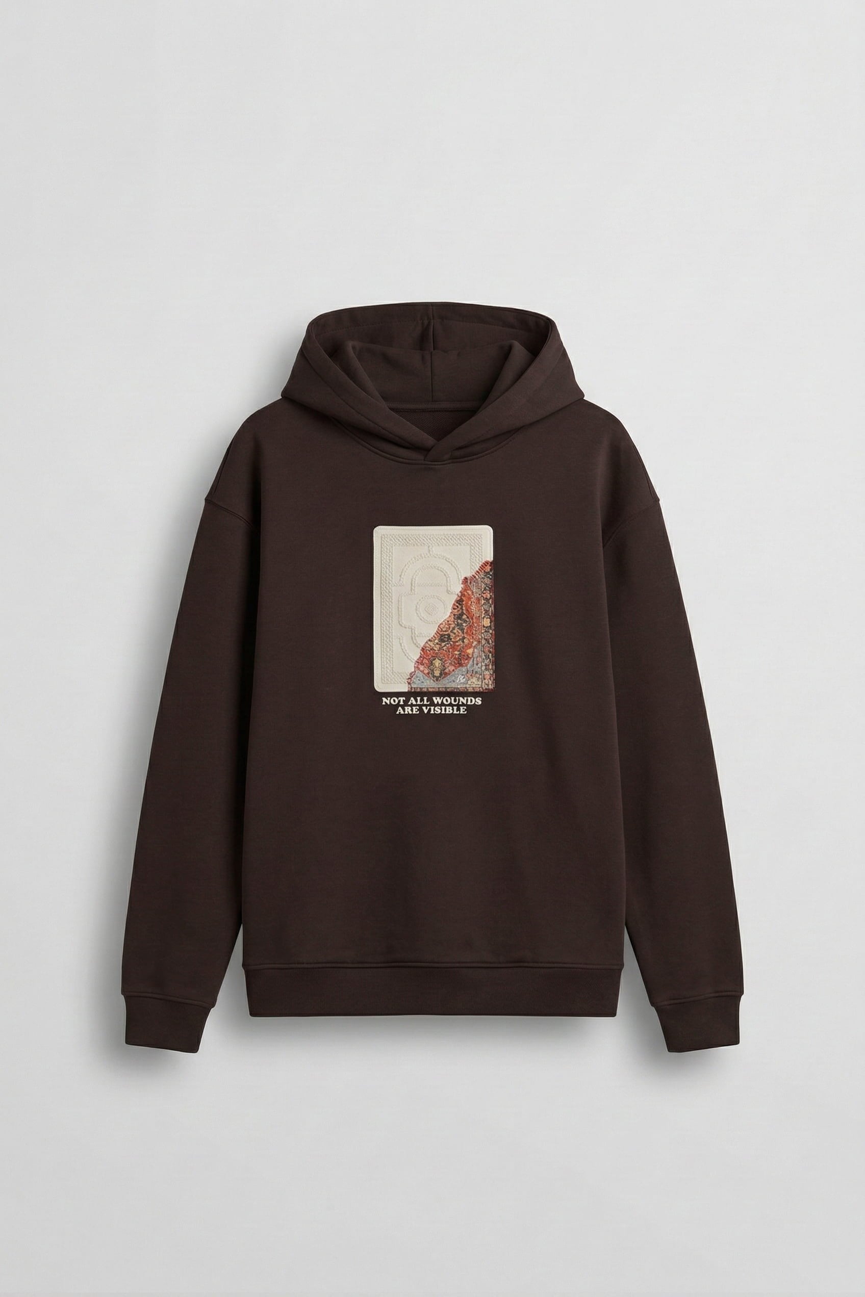 Erkek Baskılı Oversize Premium Kumaş Hoodie Kahverengi