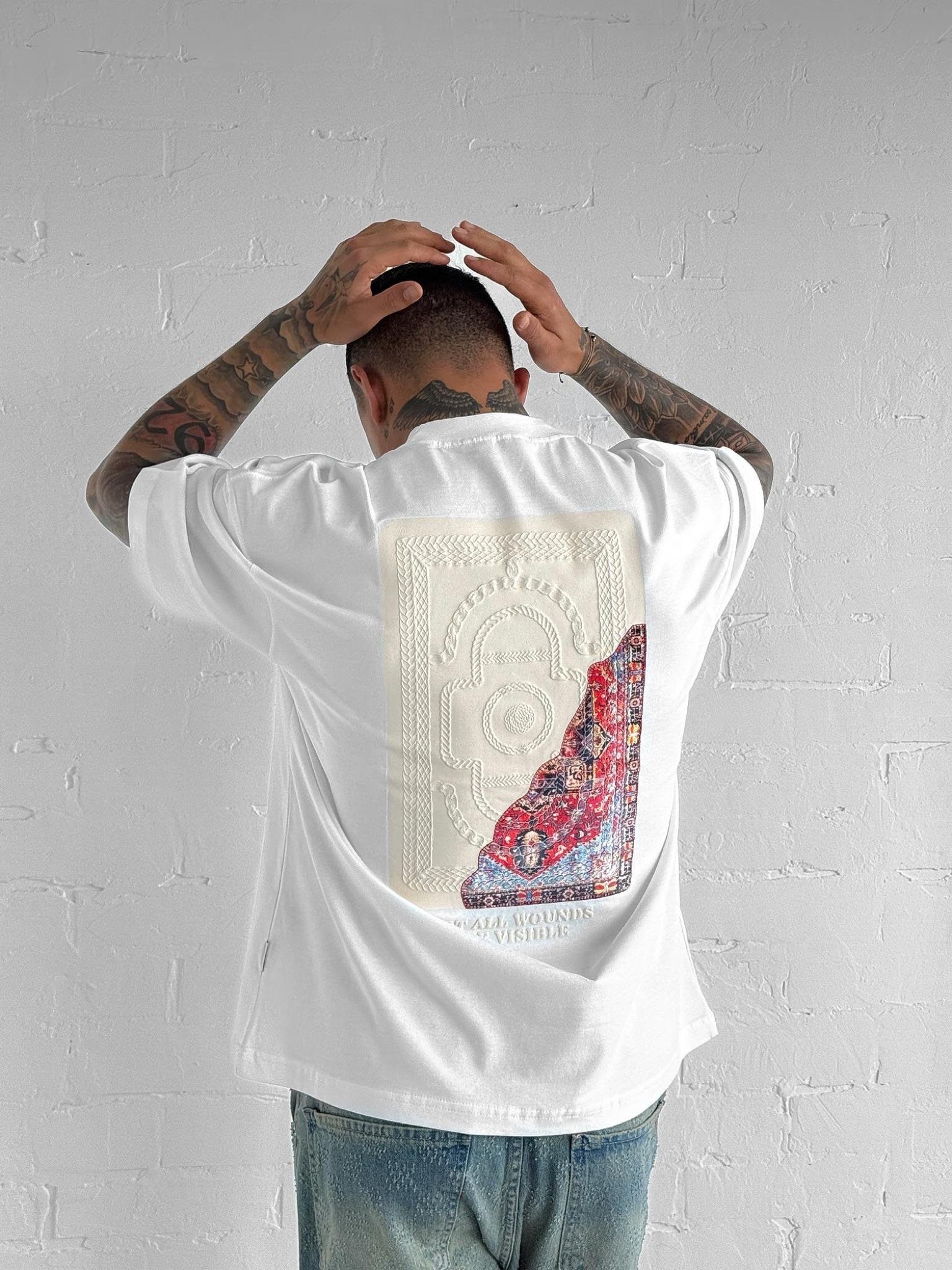 Erkek Baskılı Oversize T-Shirt Beyaz