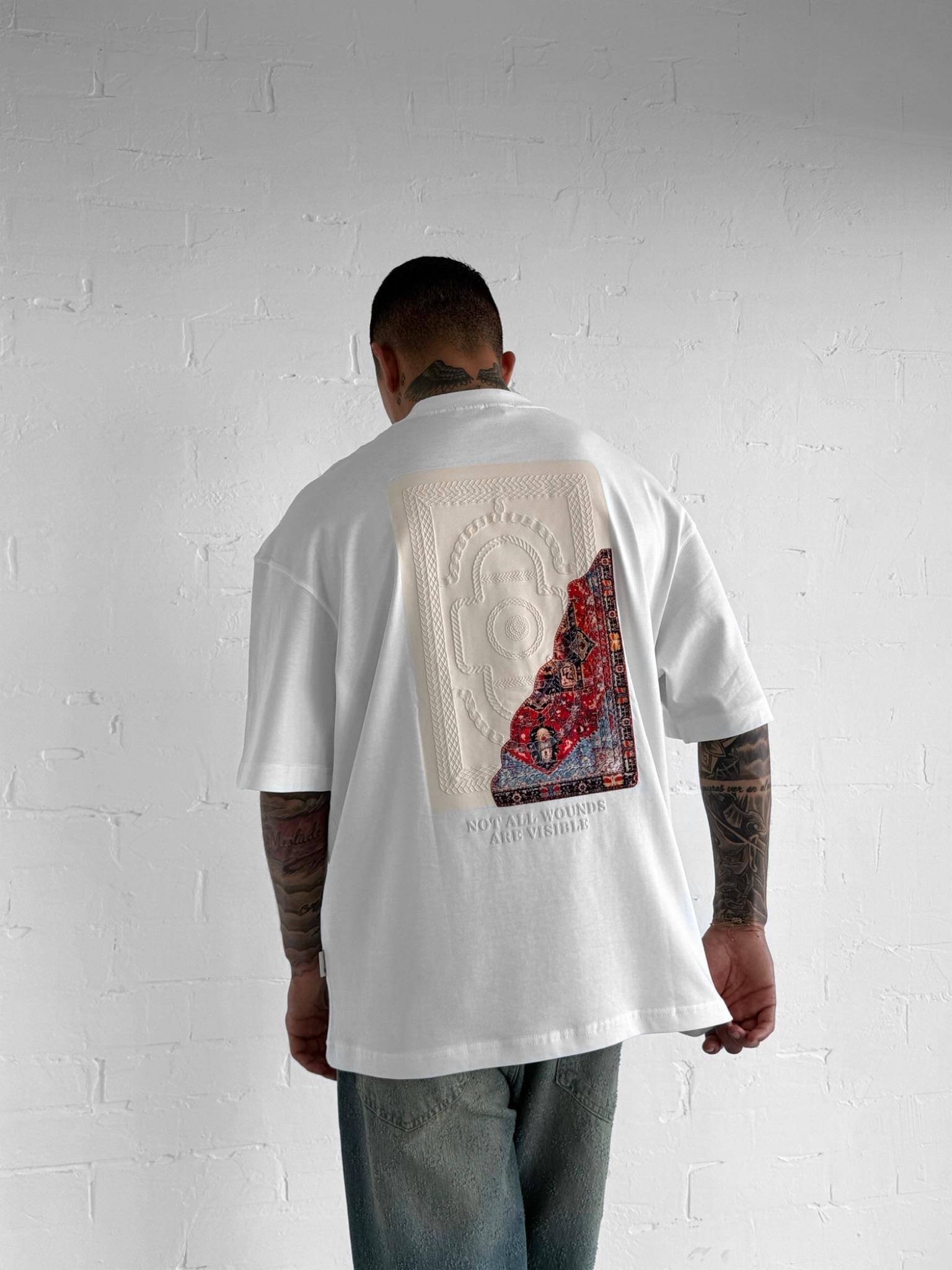 Erkek Baskılı Oversize T-Shirt Beyaz