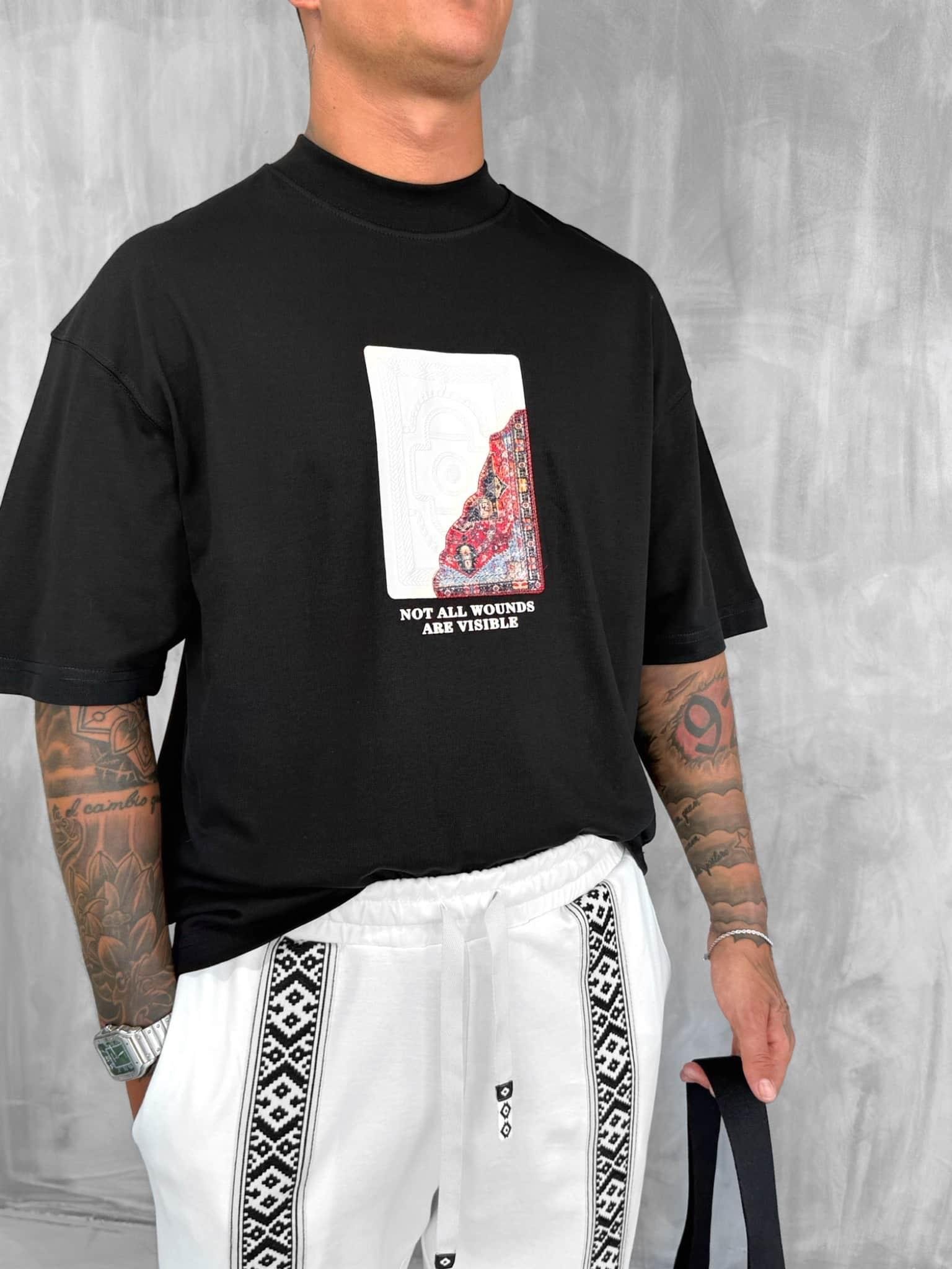 Erkek Baskılı Oversize T-Shirt Siyah