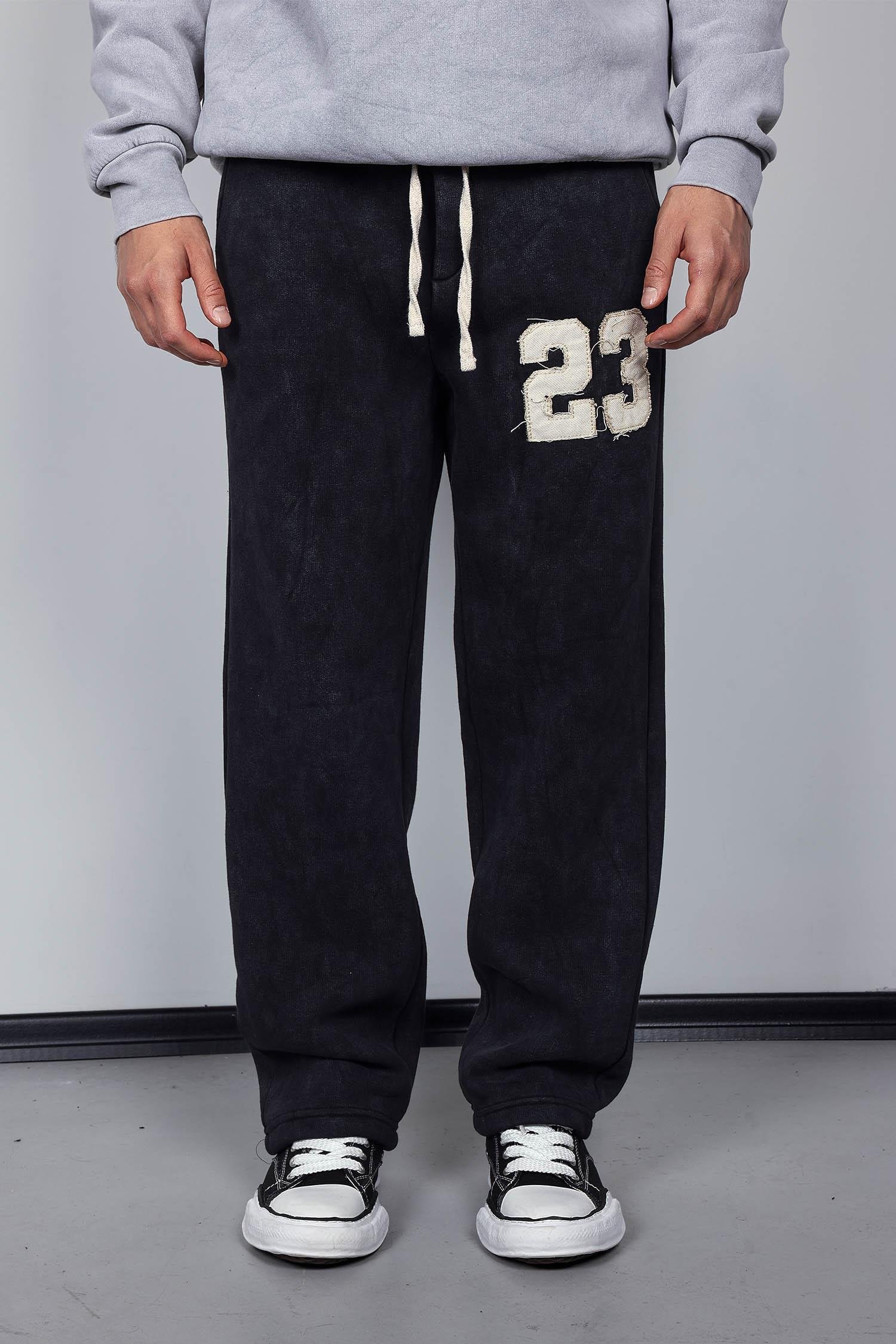 Erkek Baskılı Yıkamalı Baggy Fit Eşofman Siyah