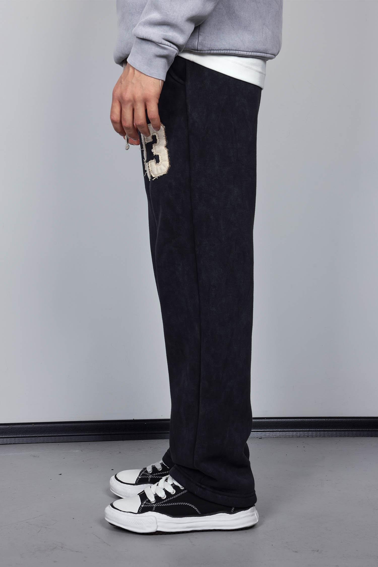 Erkek Baskılı Yıkamalı Baggy Fit Eşofman Siyah