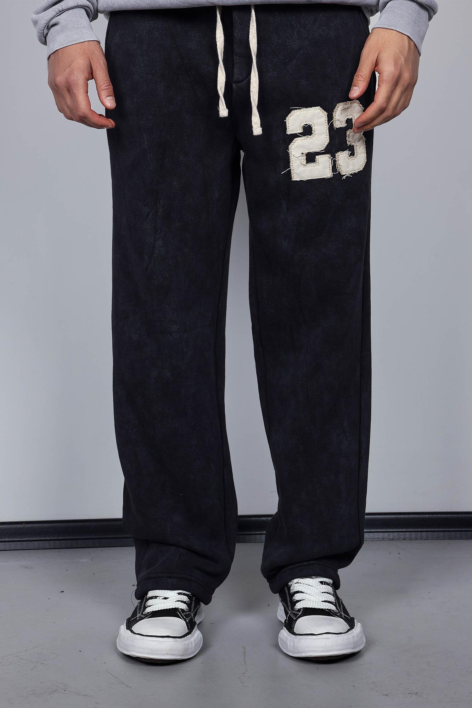 Erkek Baskılı Yıkamalı Baggy Fit Eşofman Siyah
