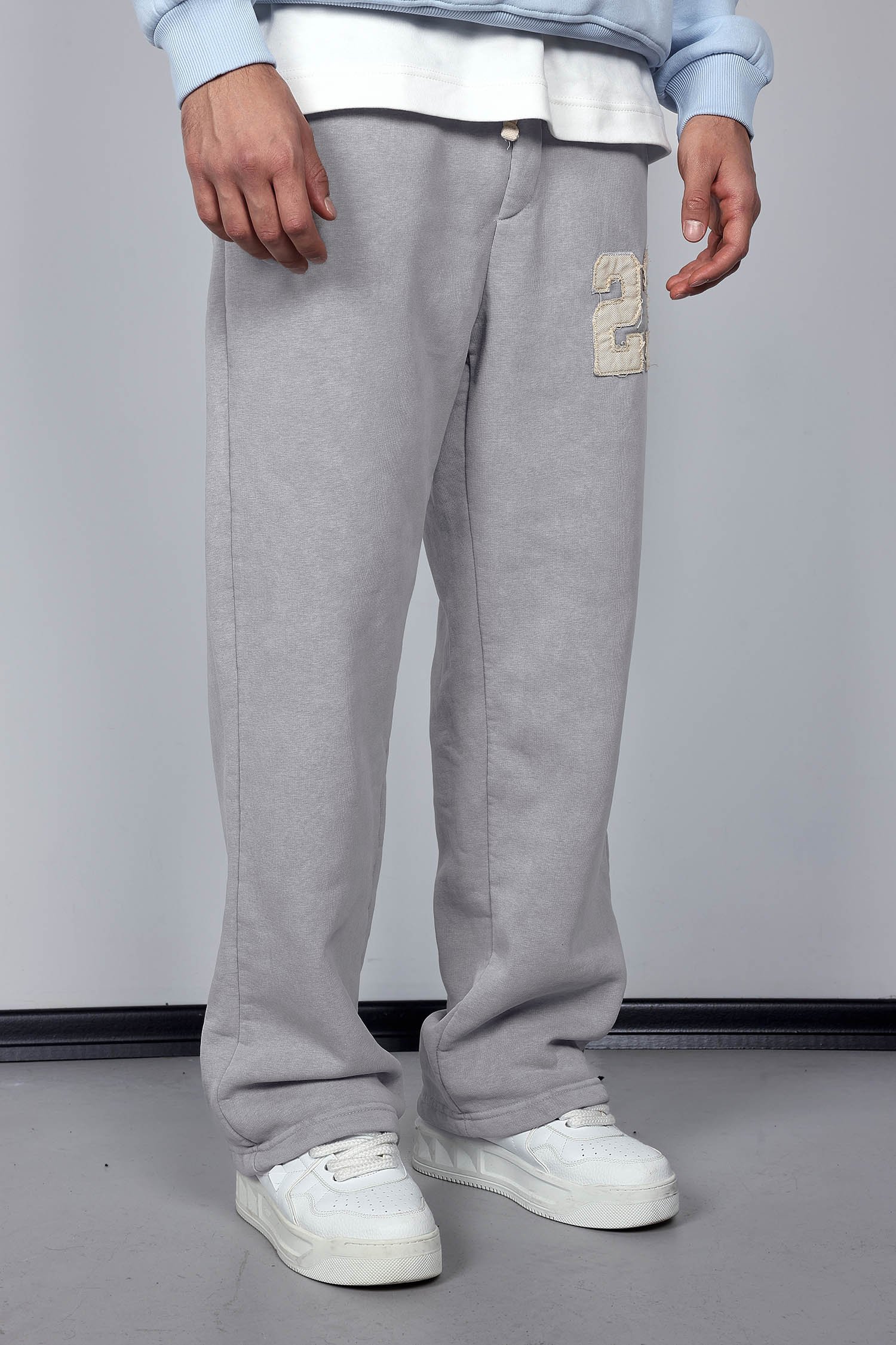 Erkek Baskılı Yıkamalı Baggy Fit Eşofman Gri