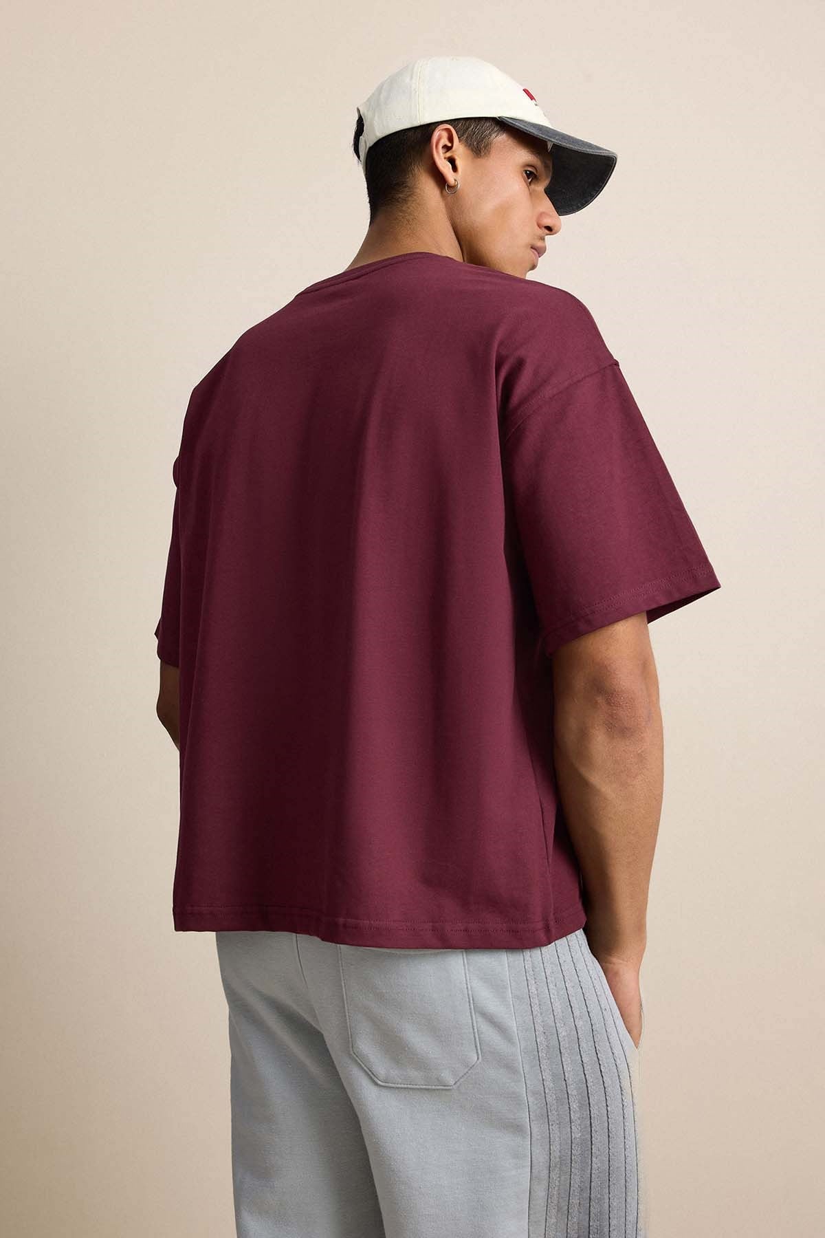 Erkek Boxy Fit Basic %100 Pamuklu T-Shirt Kırmızı
