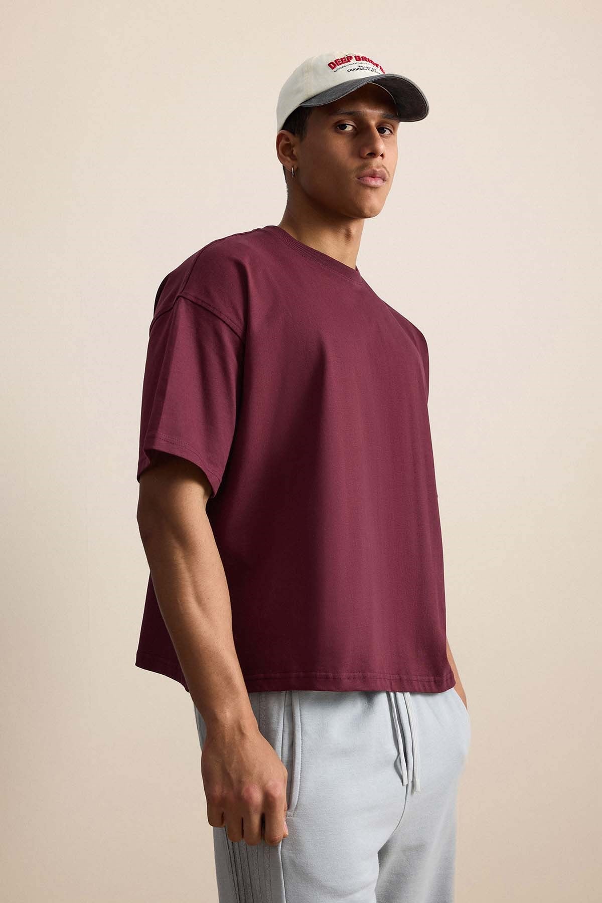 Erkek Boxy Fit Basic %100 Pamuklu T-Shirt Kırmızı