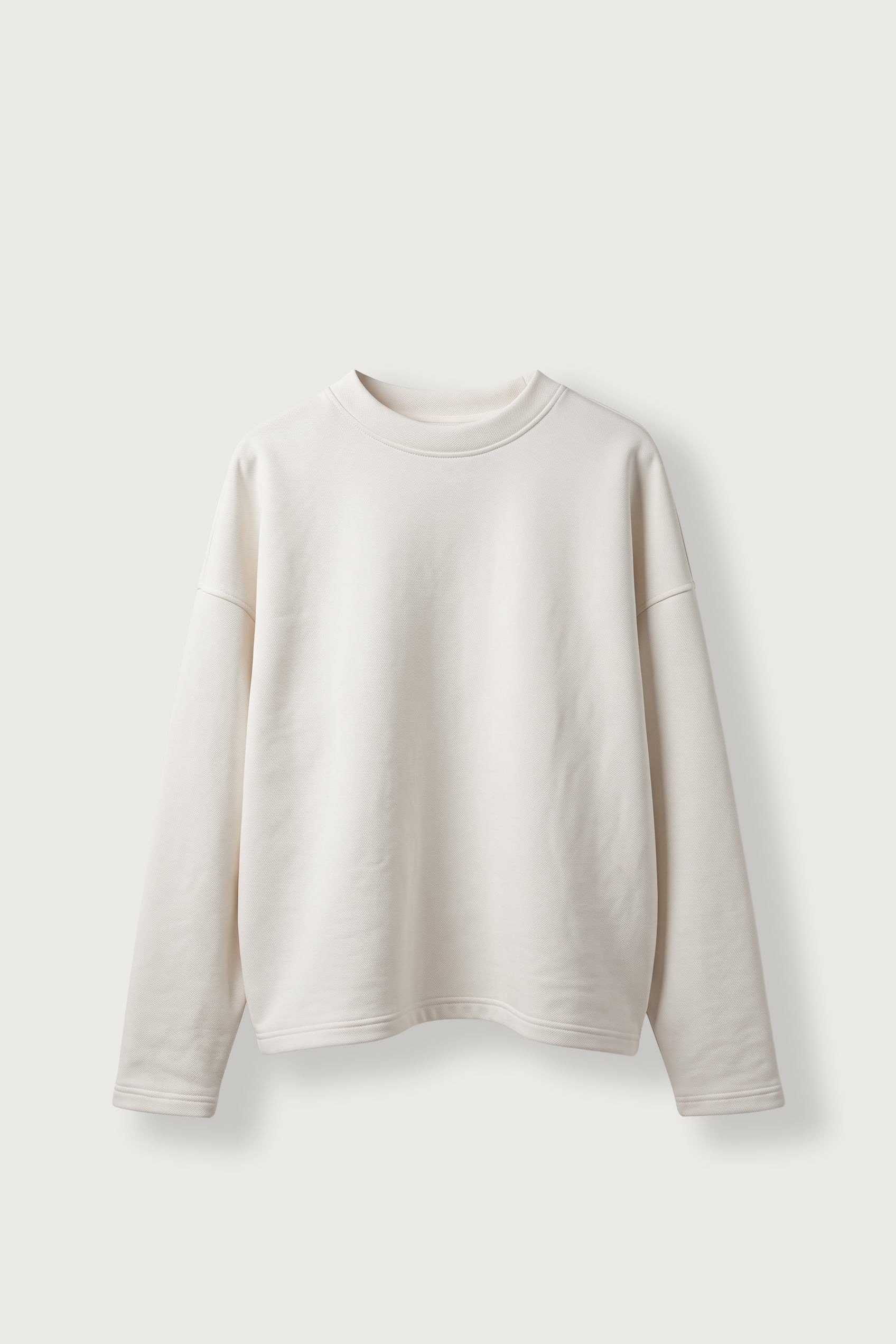 Erkek Boxy Fit Basic Bisiklet Yaka Scuba Sweatshirt Ekru