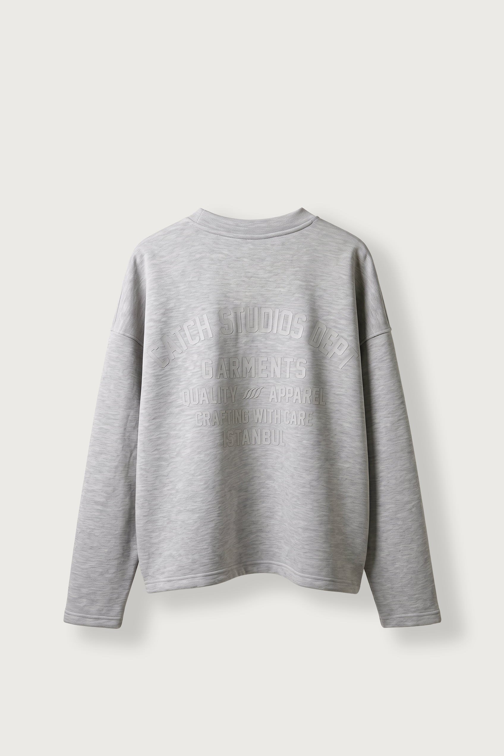 Erkek Boxy Fit Basic Bisiklet Yaka Scuba Sweatshirt Gri Melanj
