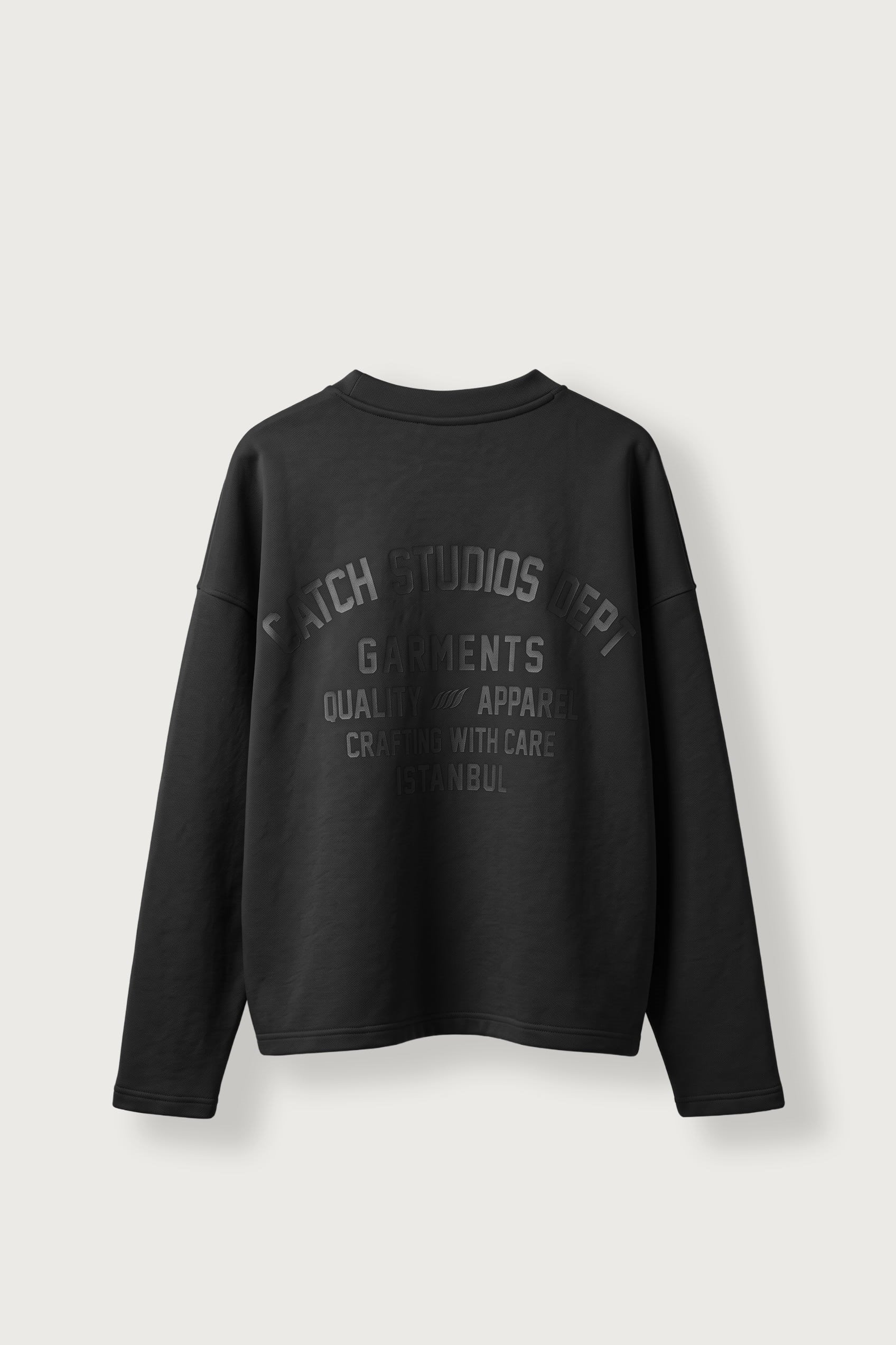 Erkek Boxy Fit Basic Bisiklet Yaka Scuba Sweatshirt Siyah