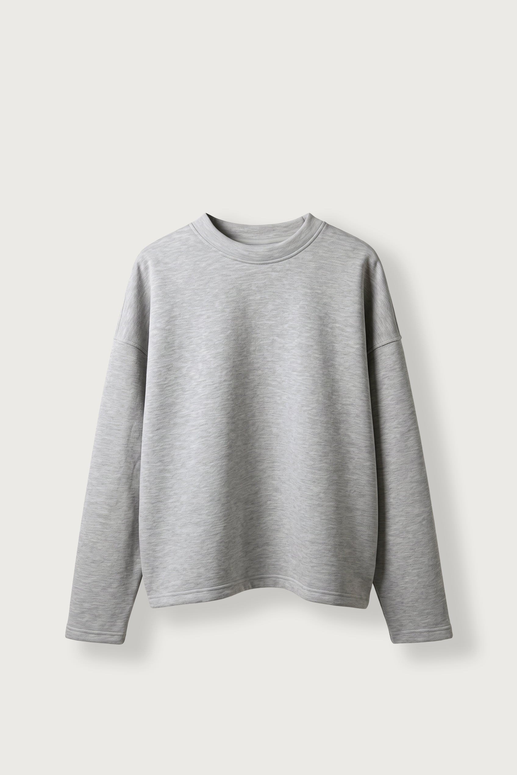 Erkek Boxy Fit Basic Bisiklet Yaka Scuba Sweatshirt Gri Melanj