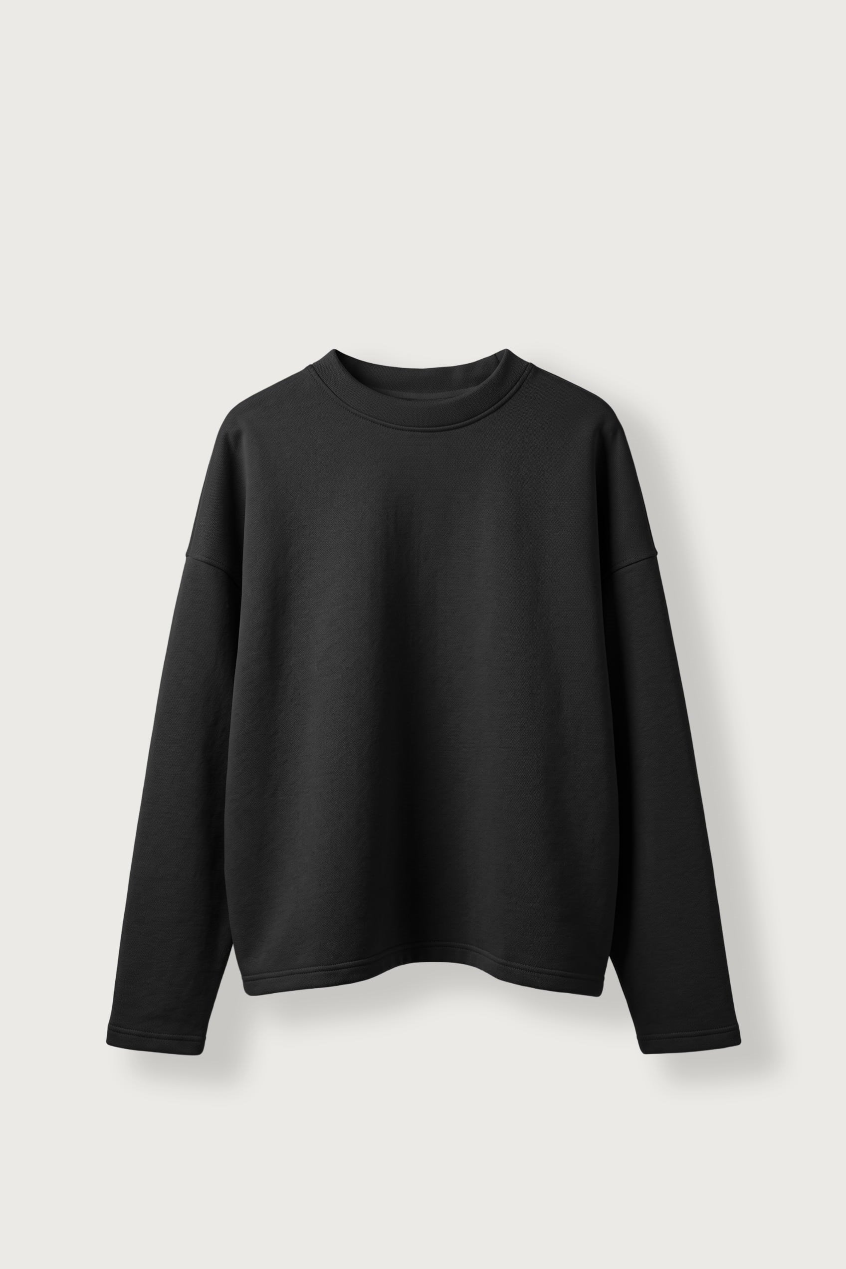 Erkek Boxy Fit Basic Bisiklet Yaka Scuba Sweatshirt Siyah