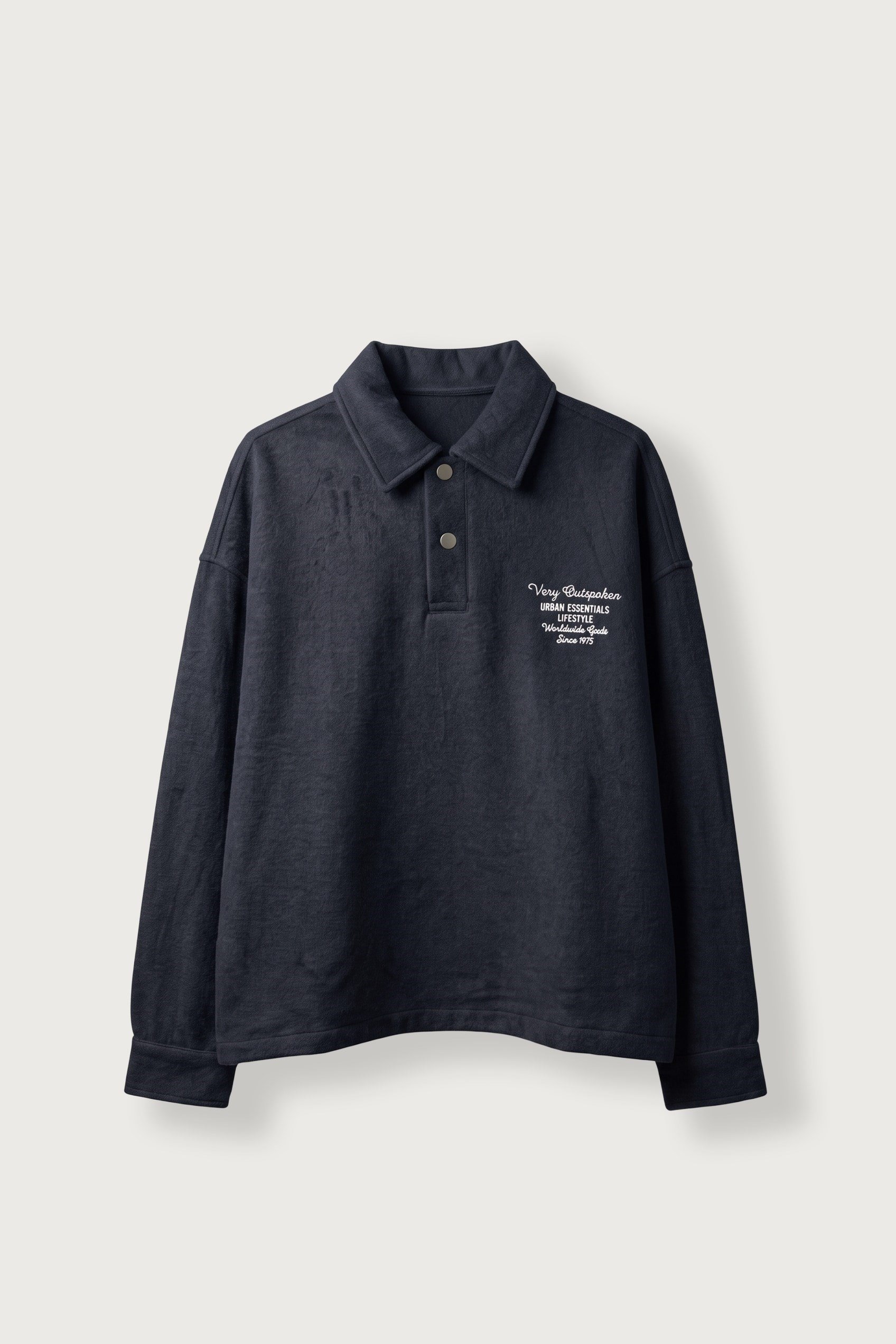 Erkek Boxy Fit Basic Nakışlı Polo Yaka Sweatshirt Lacivert