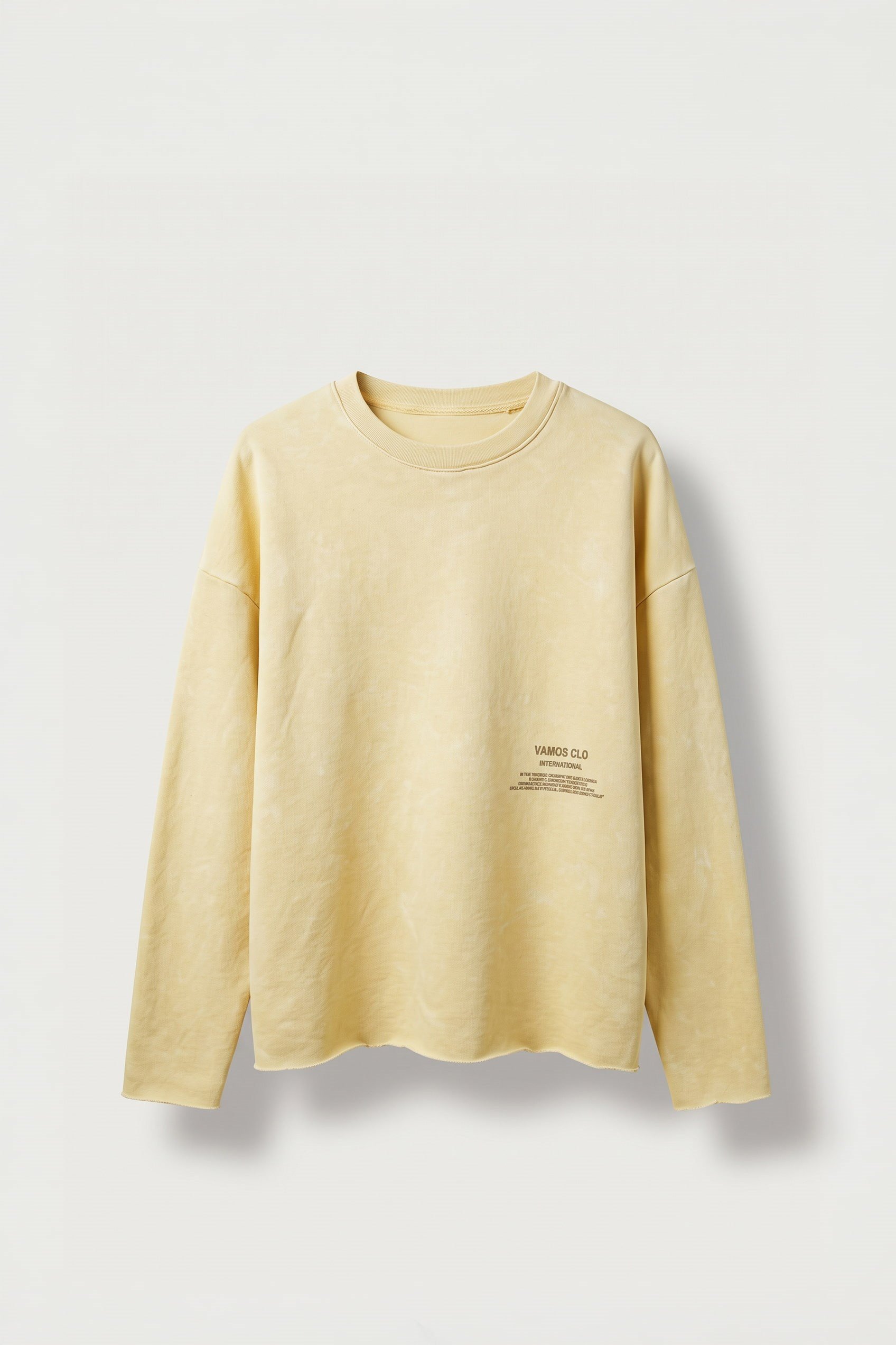 Erkek Boxy Fit Bisiklet Yaka Yıkamalı Baskılı Sweatshirt Sarı