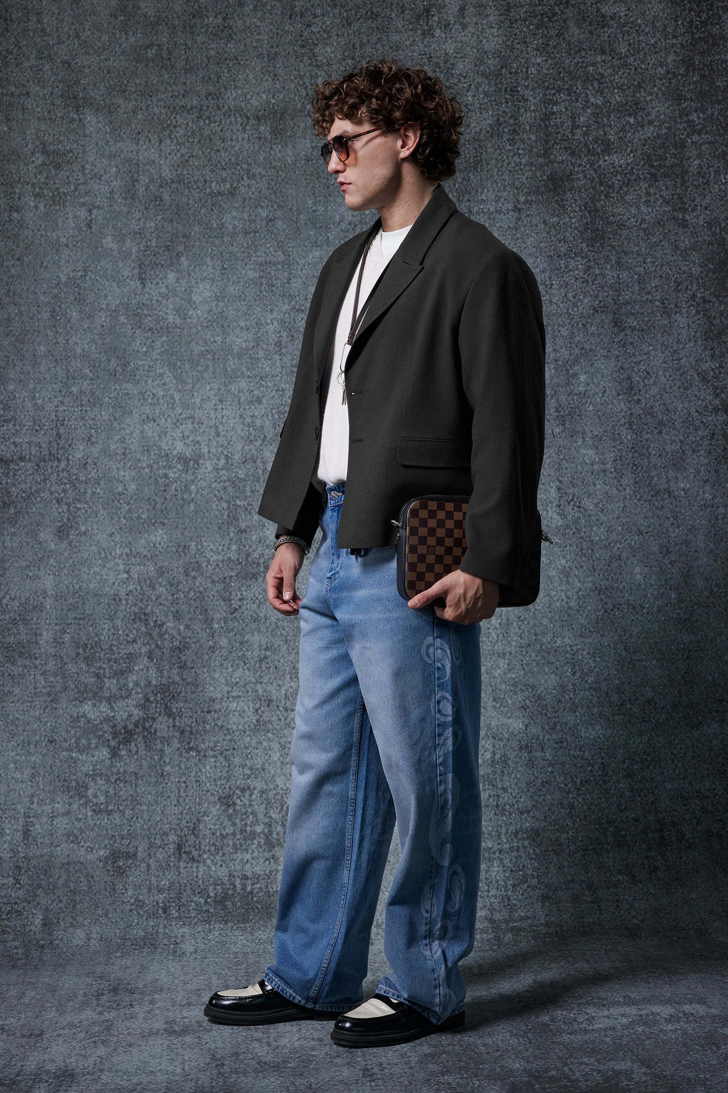 Erkek Boxy Fit Düğmeli Blazer Ceket Siyah